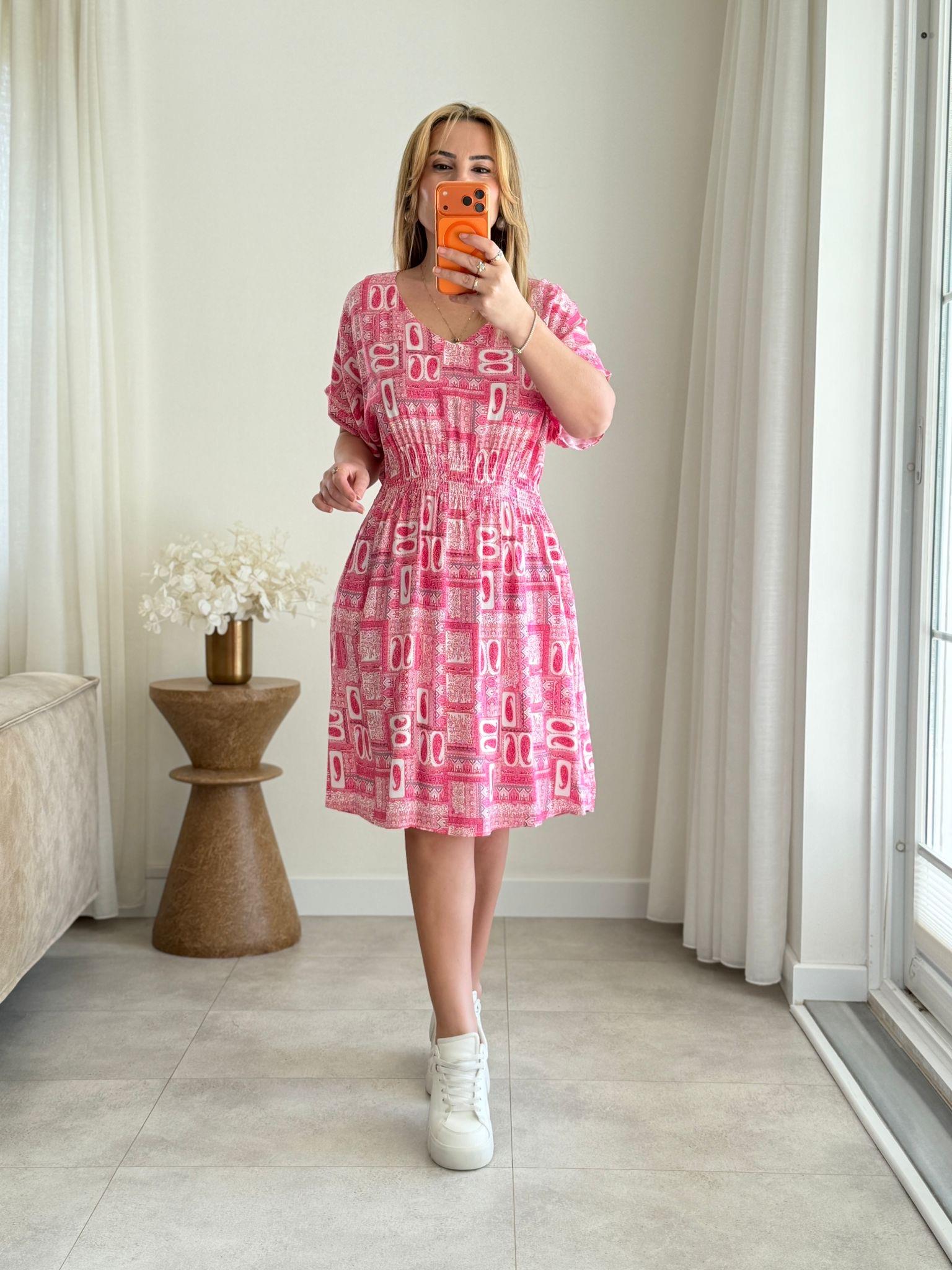9037 Pembe Yarasa Kol  Elbise