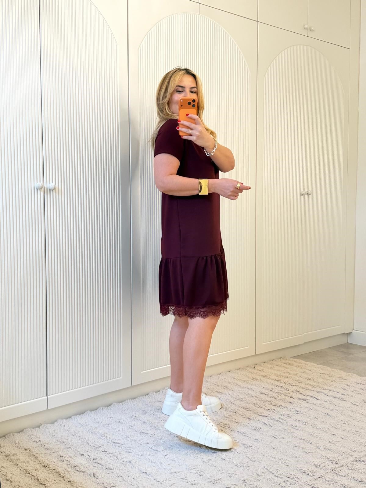 9311 Bordo Etek Ucu Fisto Elbise