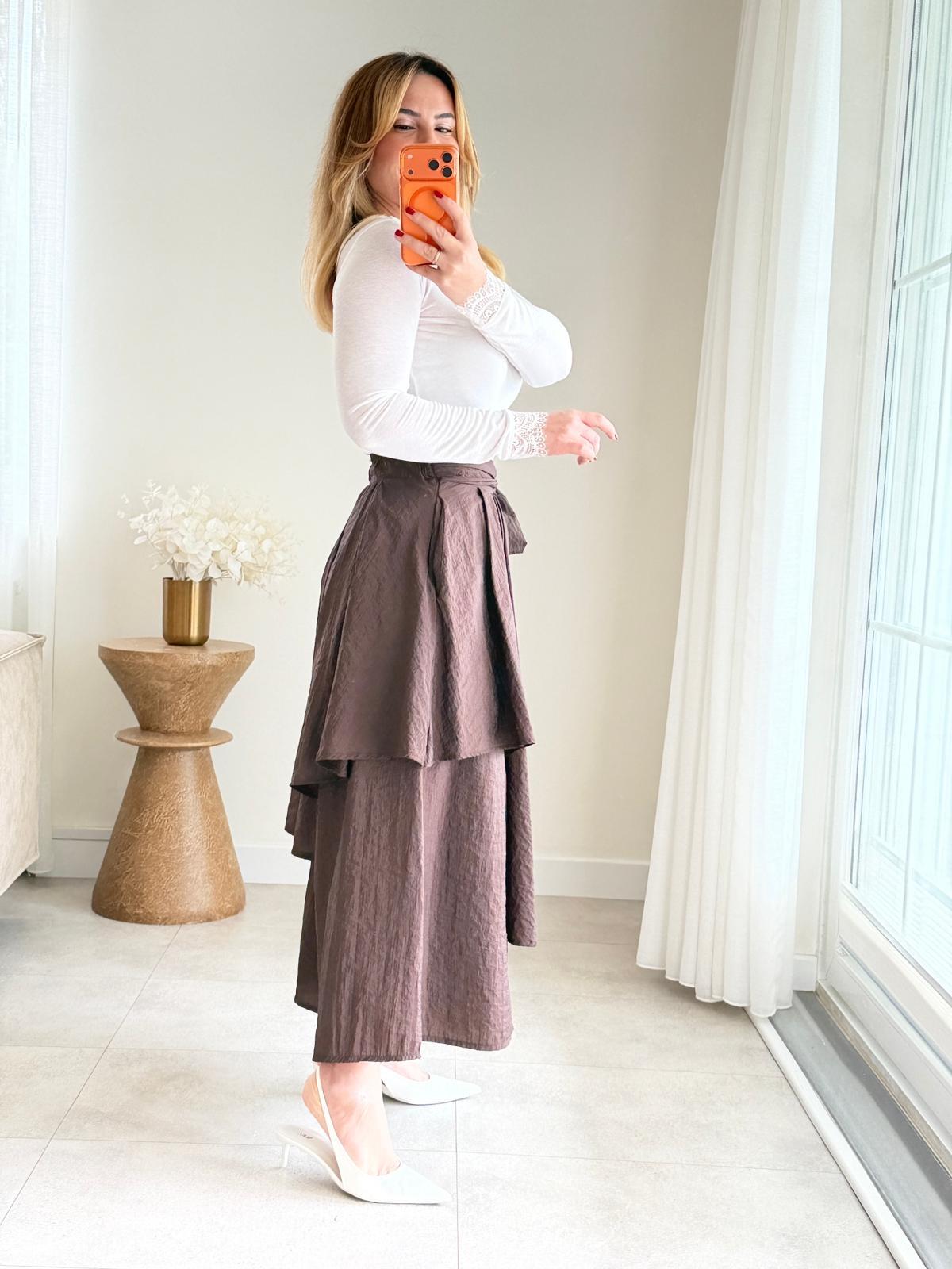 8995 Ekru Yaka Kol Detay Bluz