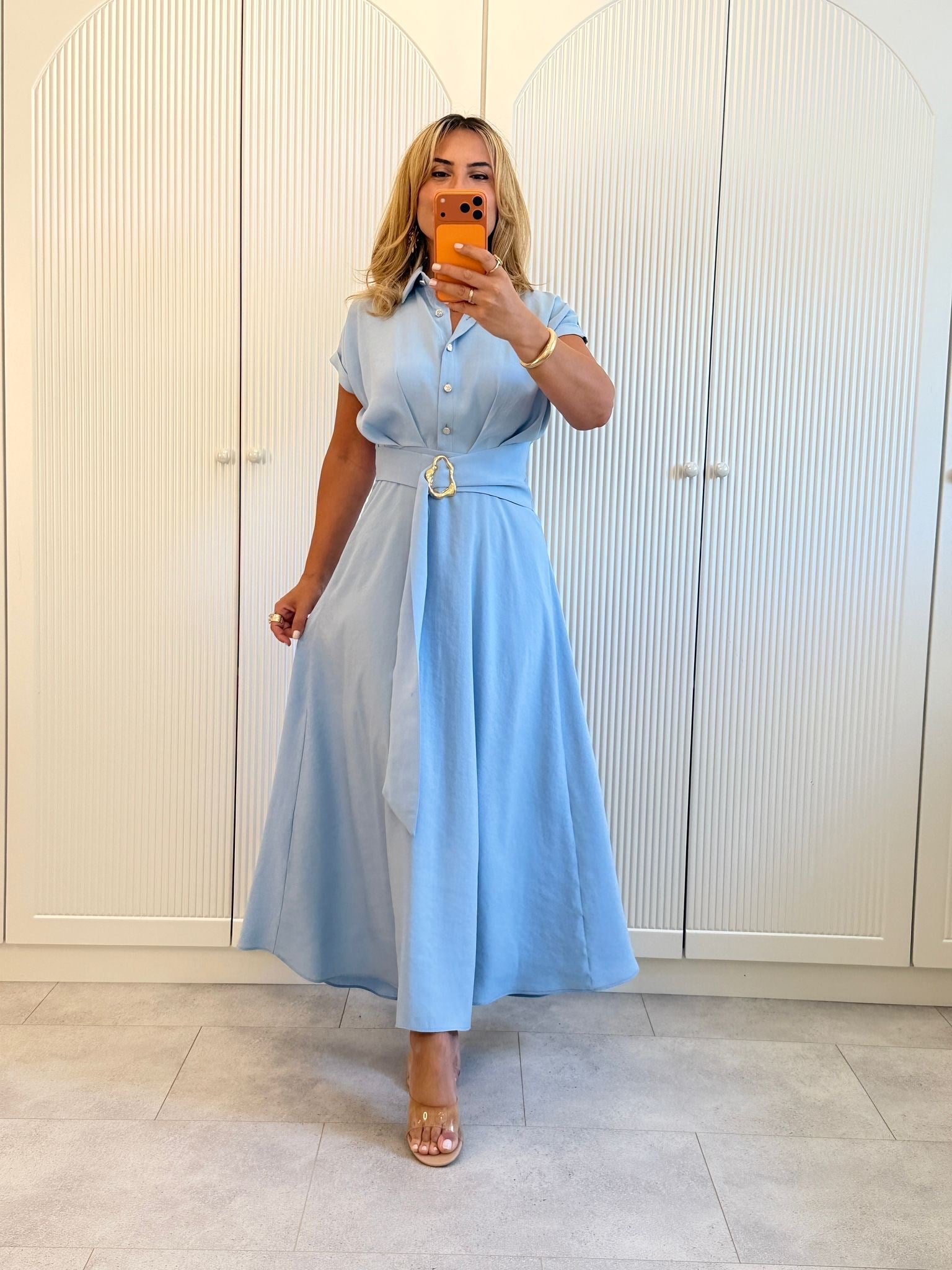 9511 Bebe Mavi Modal Önden Tokalı Elbise