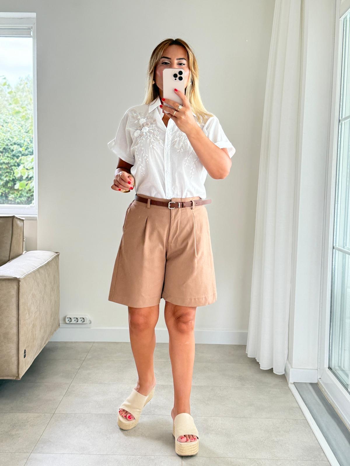 8354 Açık Kahve Bel Lastikli Şort 