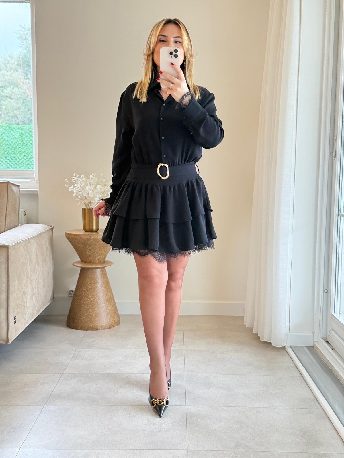 8892 Orj Marka Siyah Kol ve Etek Ucu Dantel Elbise