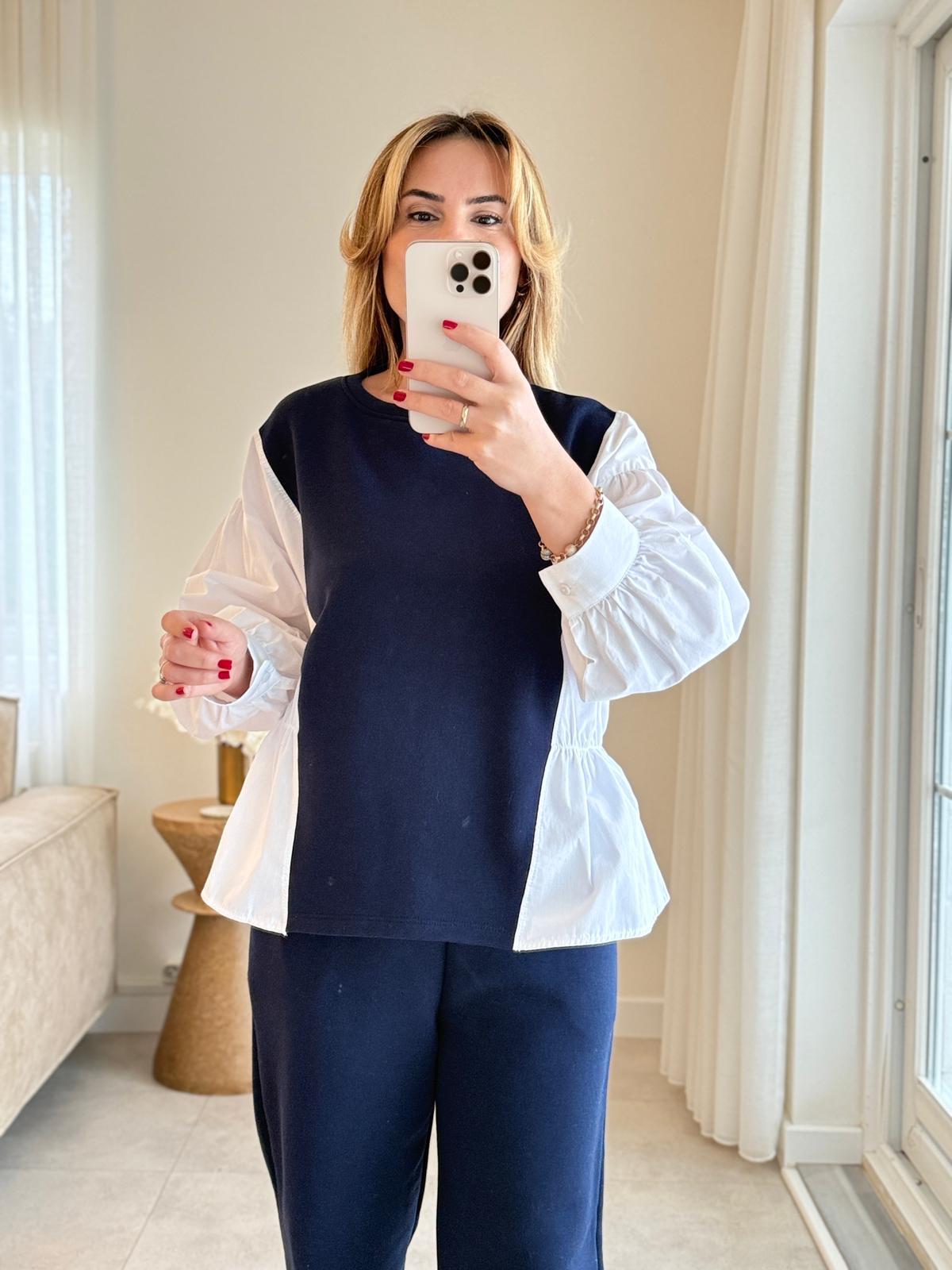 8610 Lacivert Sweat Gömlek Detaylı Takım