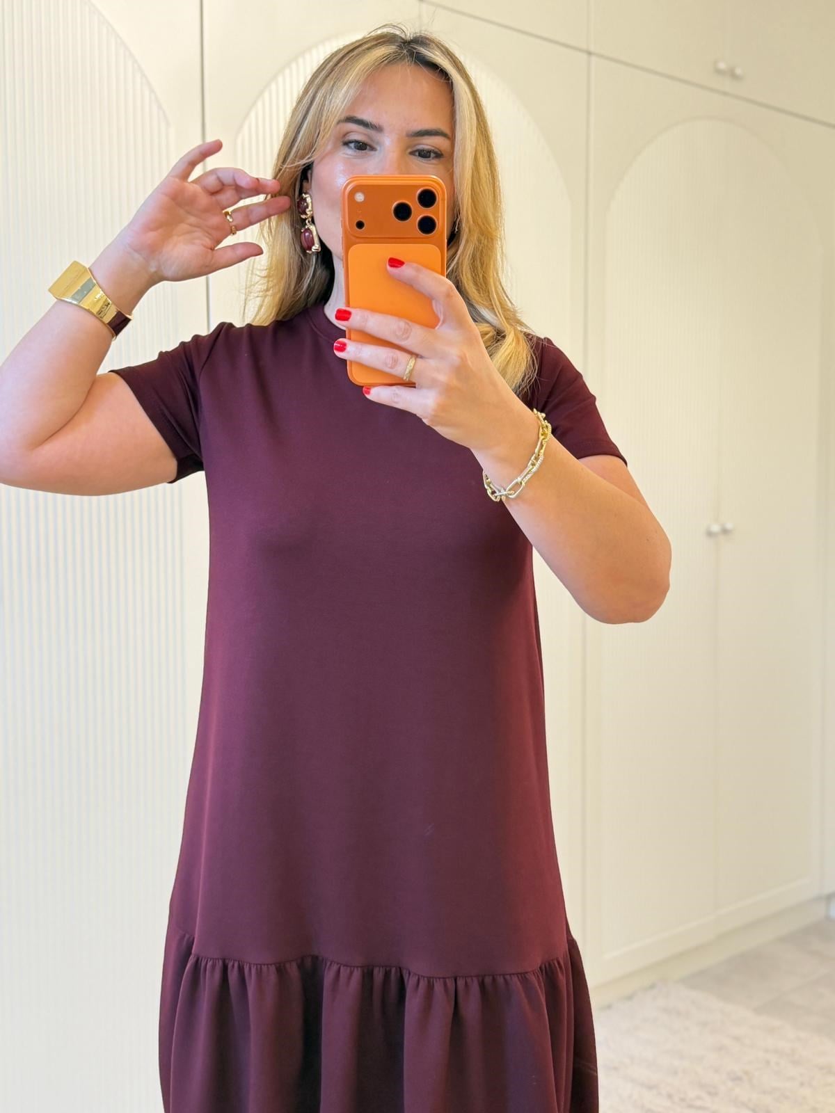 9311 Bordo Etek Ucu Fisto Elbise