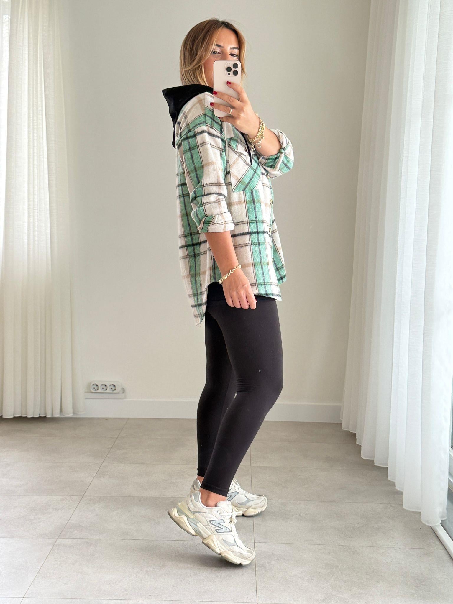 8523 Mint Kapişonlu Oduncu Gömlek