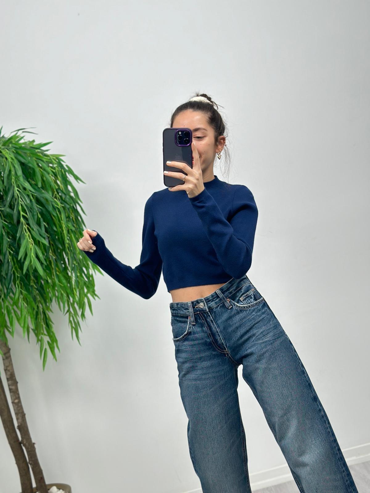 3412 Lacivert Crop Triko