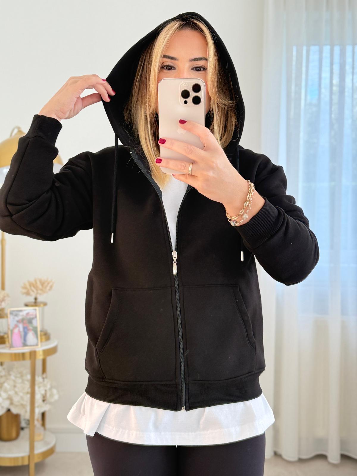 8753 Siyah Fermuarlı Sweatshirt
