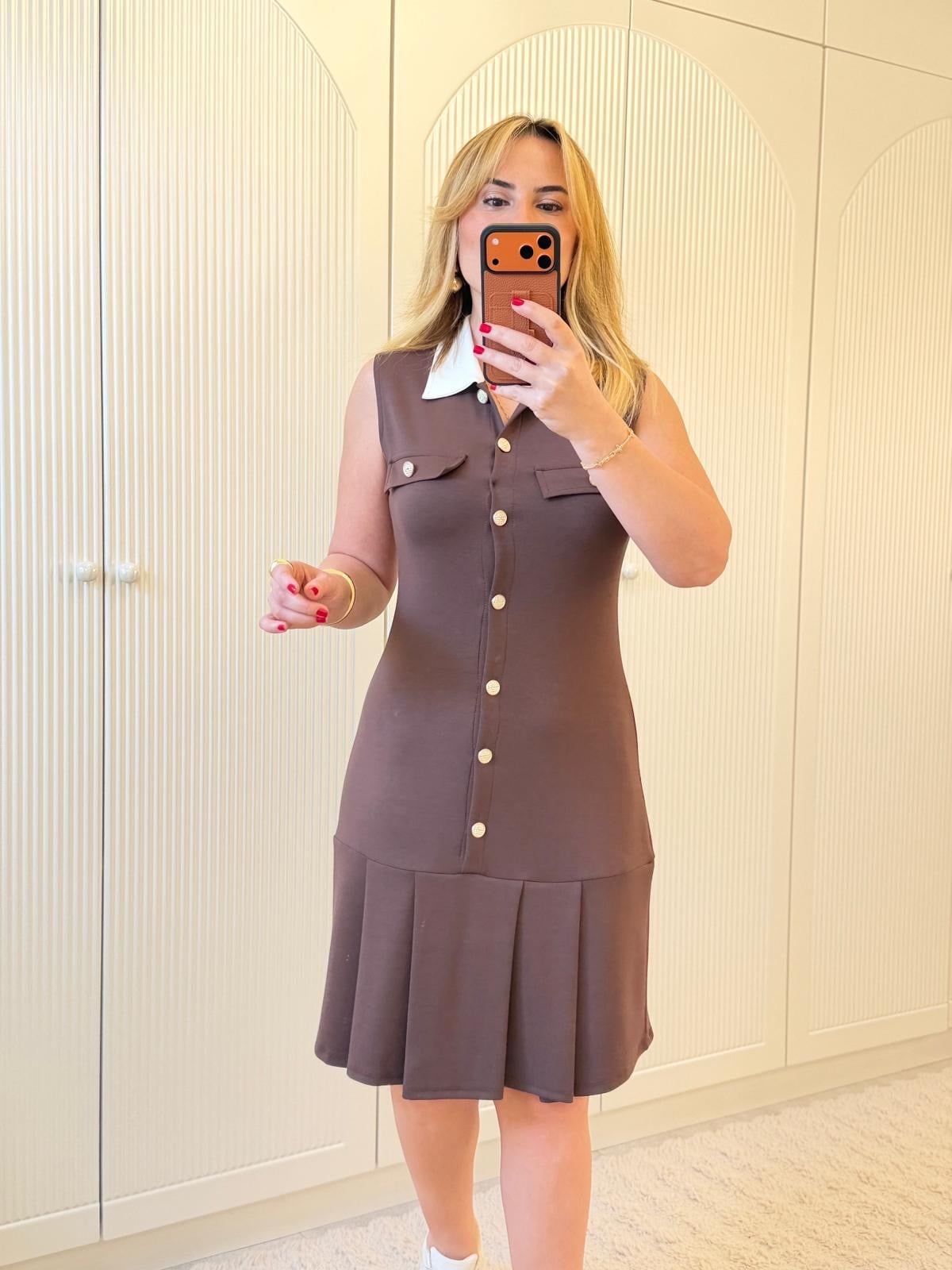 9215 Kahve Polo Yaka Elbise