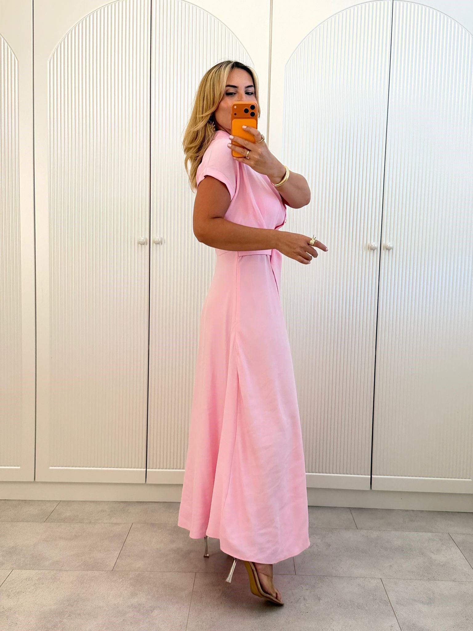 9512 Pembe Modal Önden Tokalı Elbise