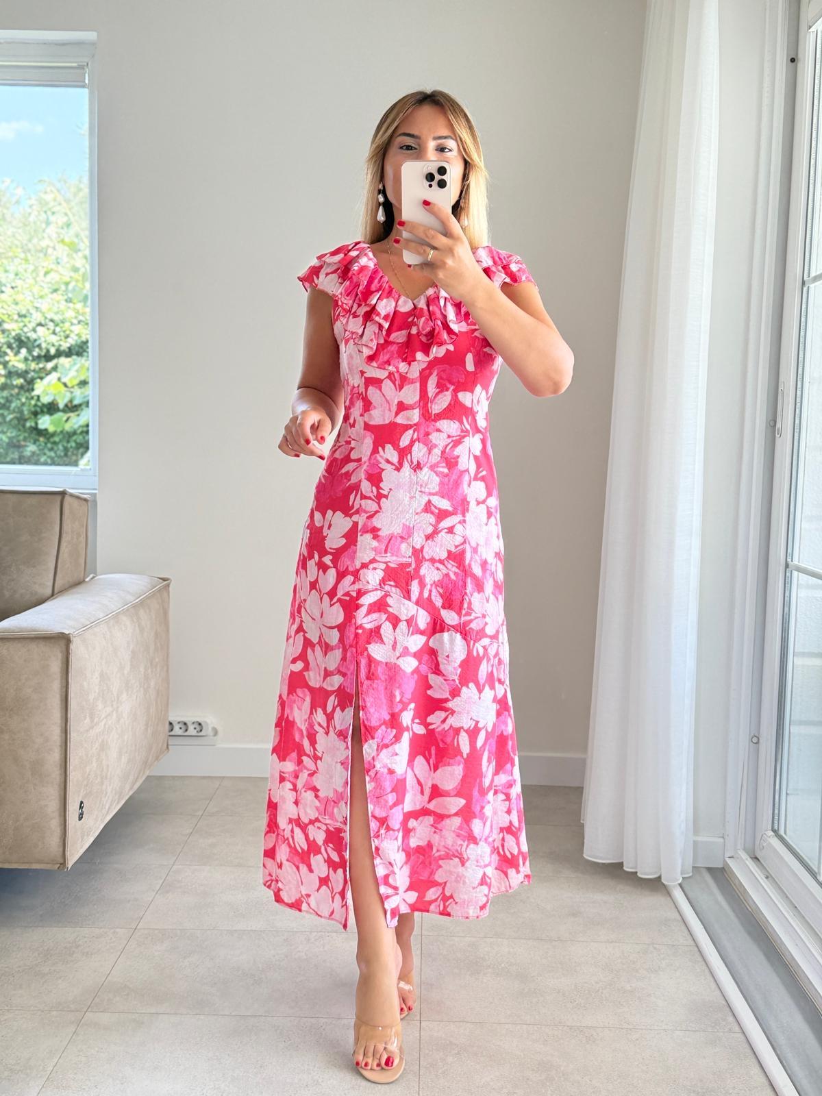 8248 Pembe Valon Yaka Omuz Elbise