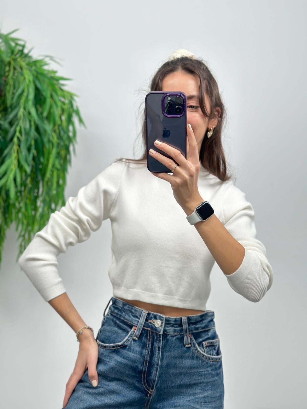 3410 Beyaz Crop Triko