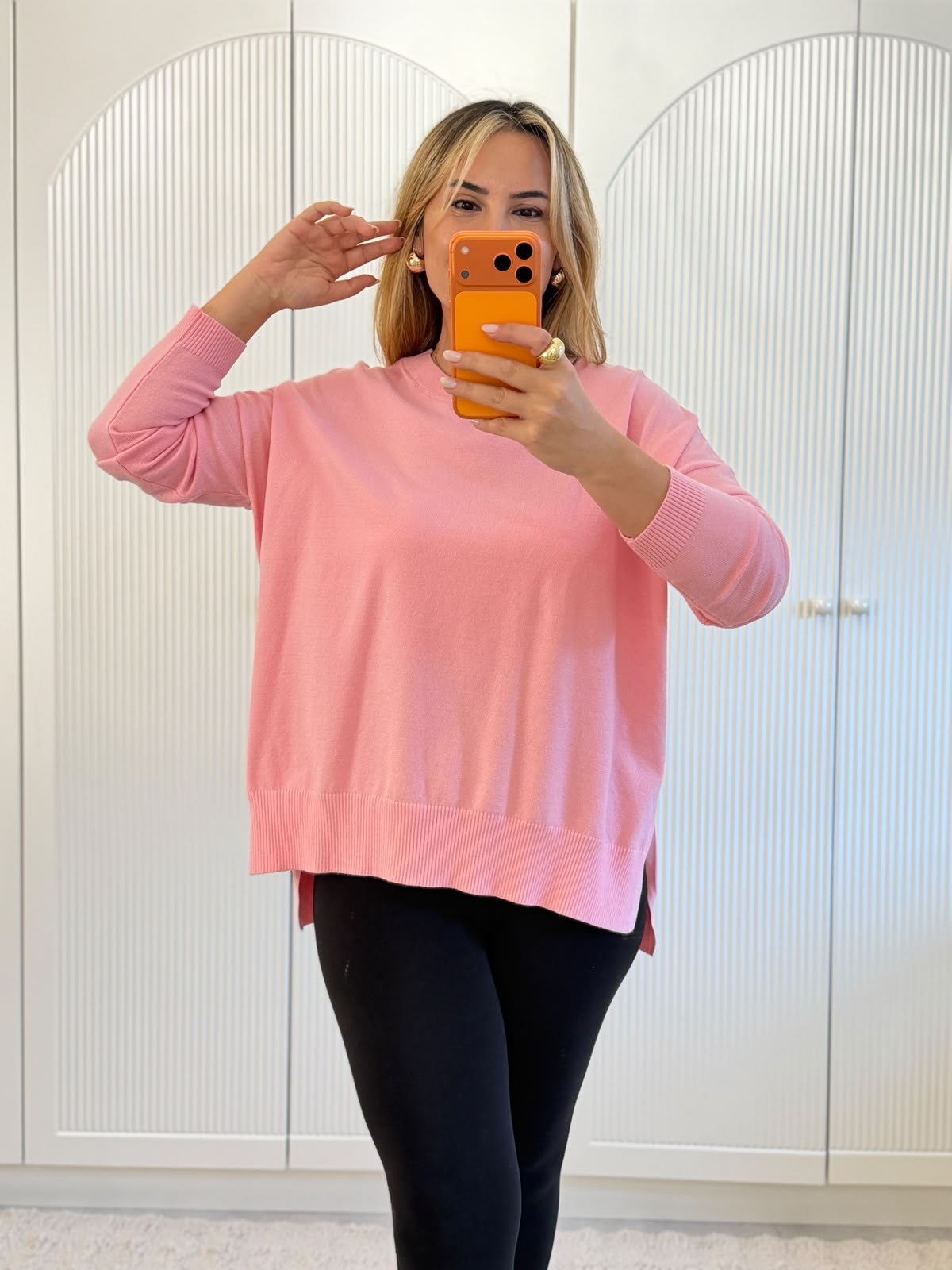 9817 Pembe Bisiklet Yaka Oversize Triko  