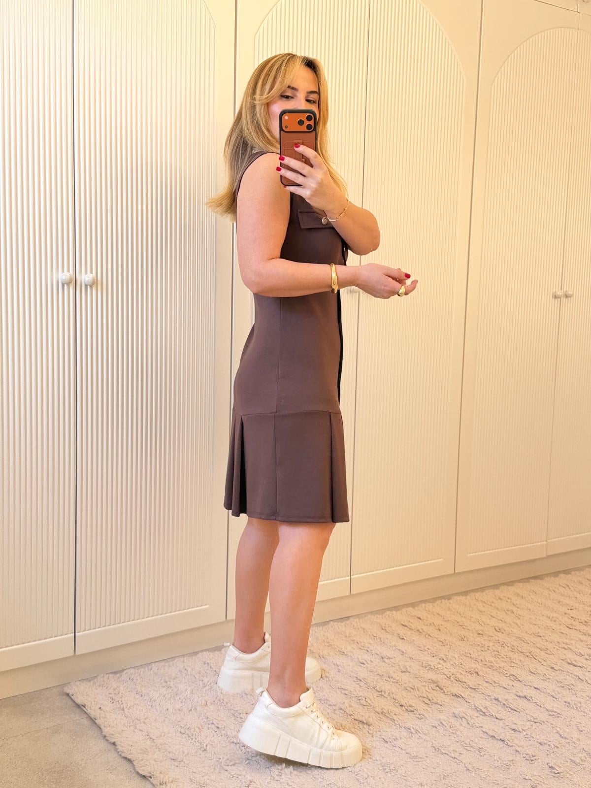 9215 Kahve Polo Yaka Elbise