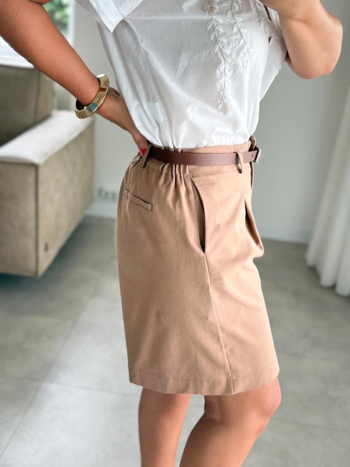 8354 Açık Kahve Bel Lastikli Şort 