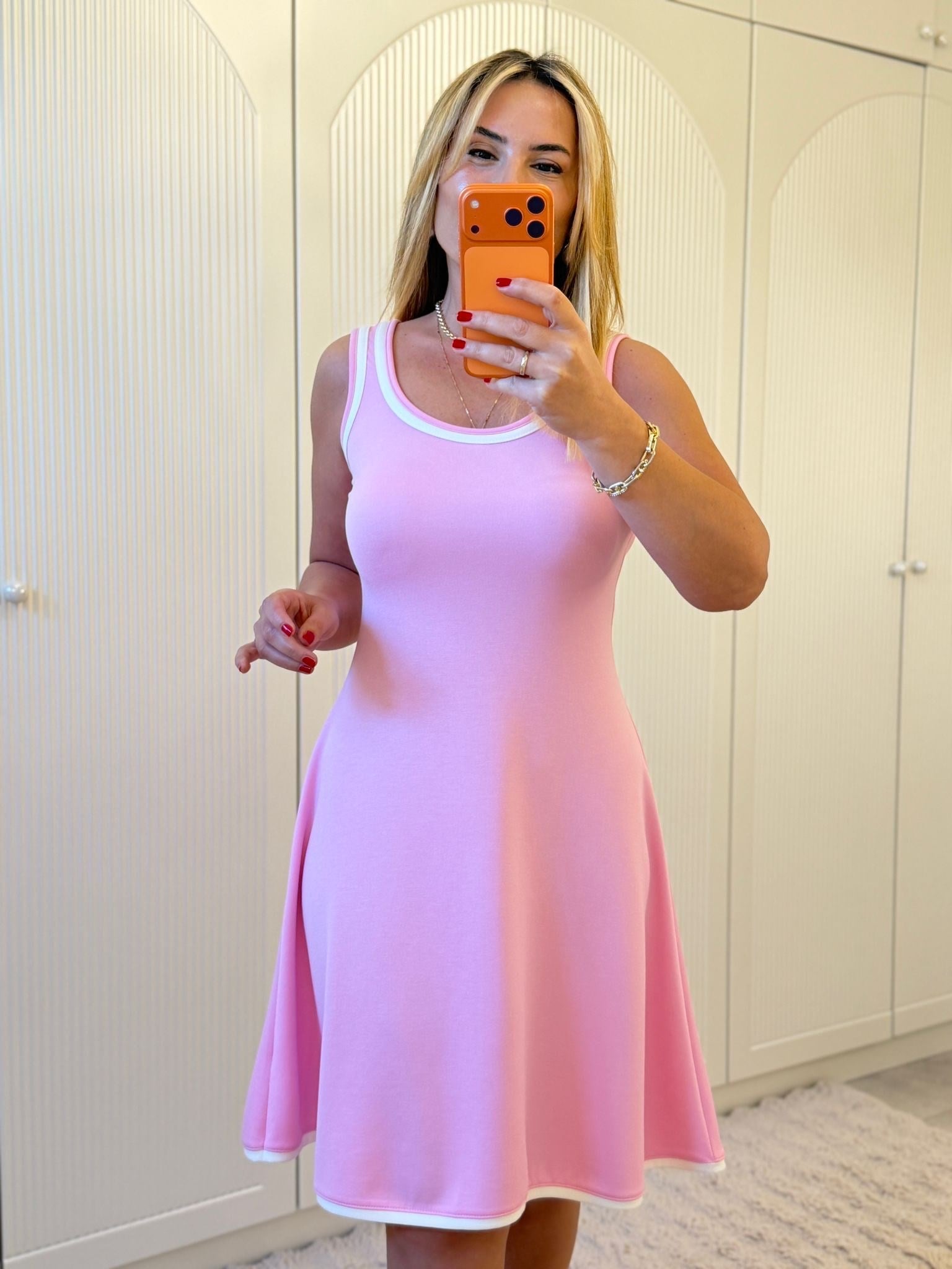 9364 Pembe Askılı Şerit Elbise