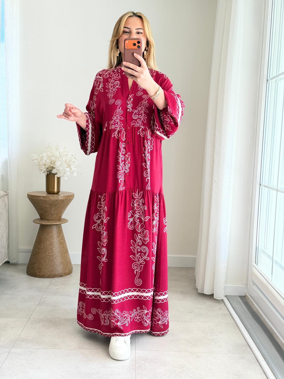 9078 Bordo Maxi Elbise