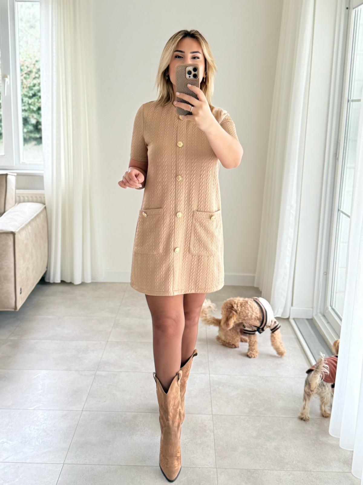 7290 Sütlü Kahve Pamuk Elbise