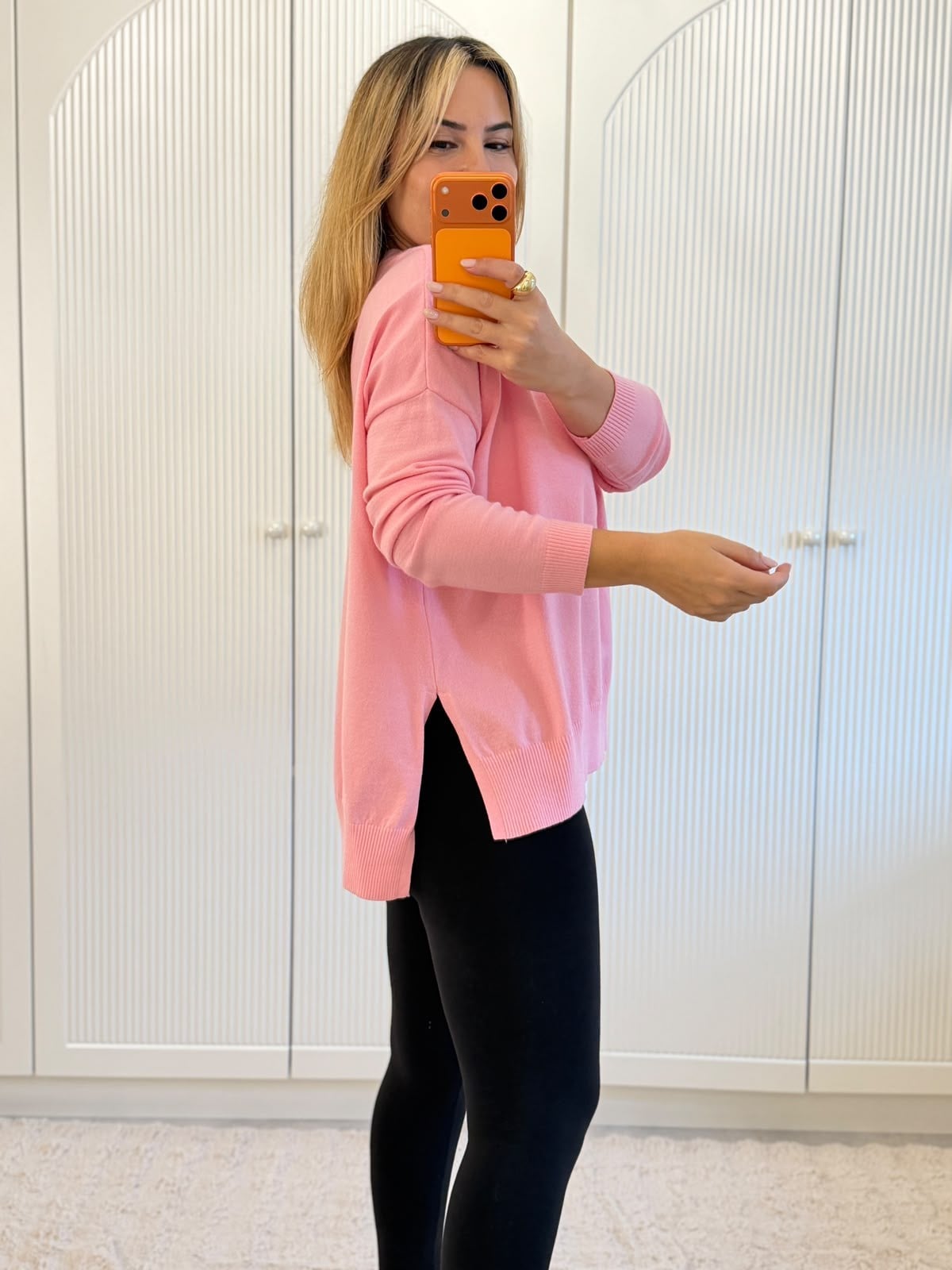 9817 Pembe Bisiklet Yaka Oversize Triko  