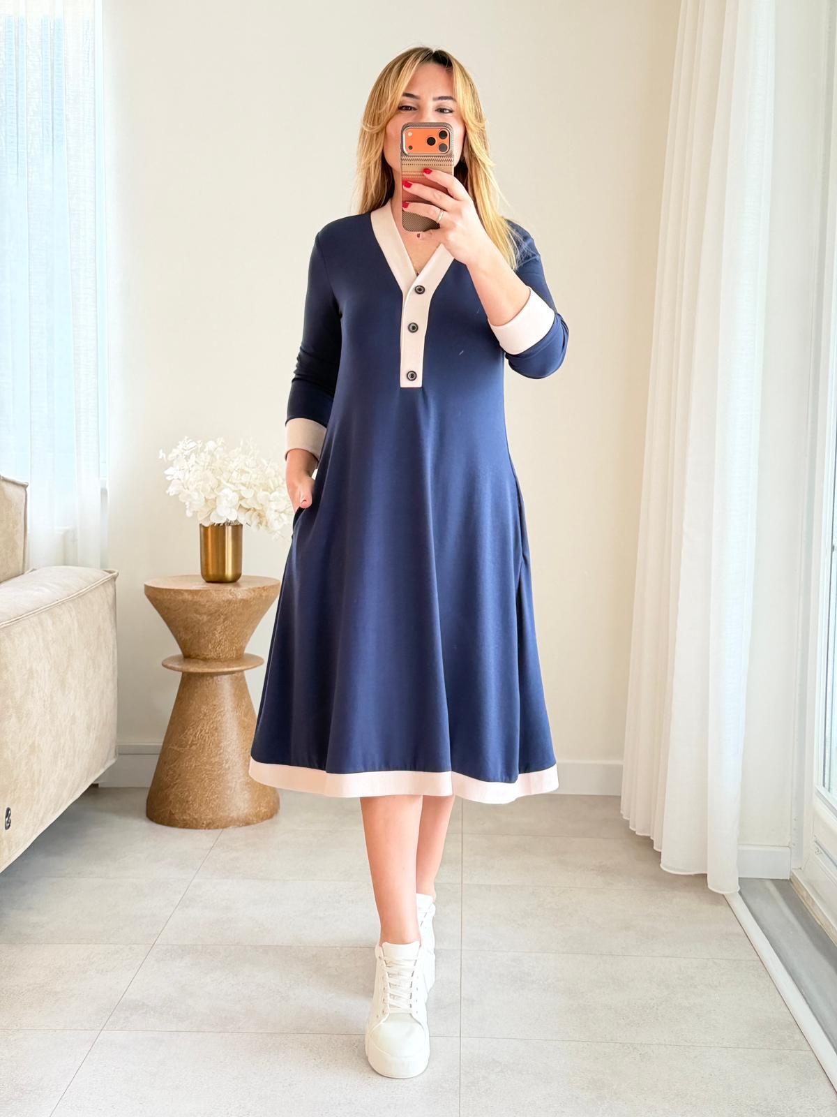 8958 Lacivert Modal Elbise