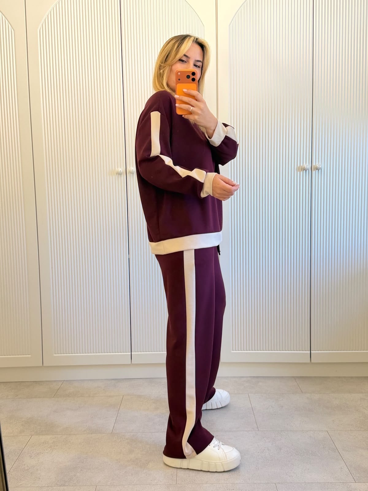 9787 Bordo Bej Şeritli Takım