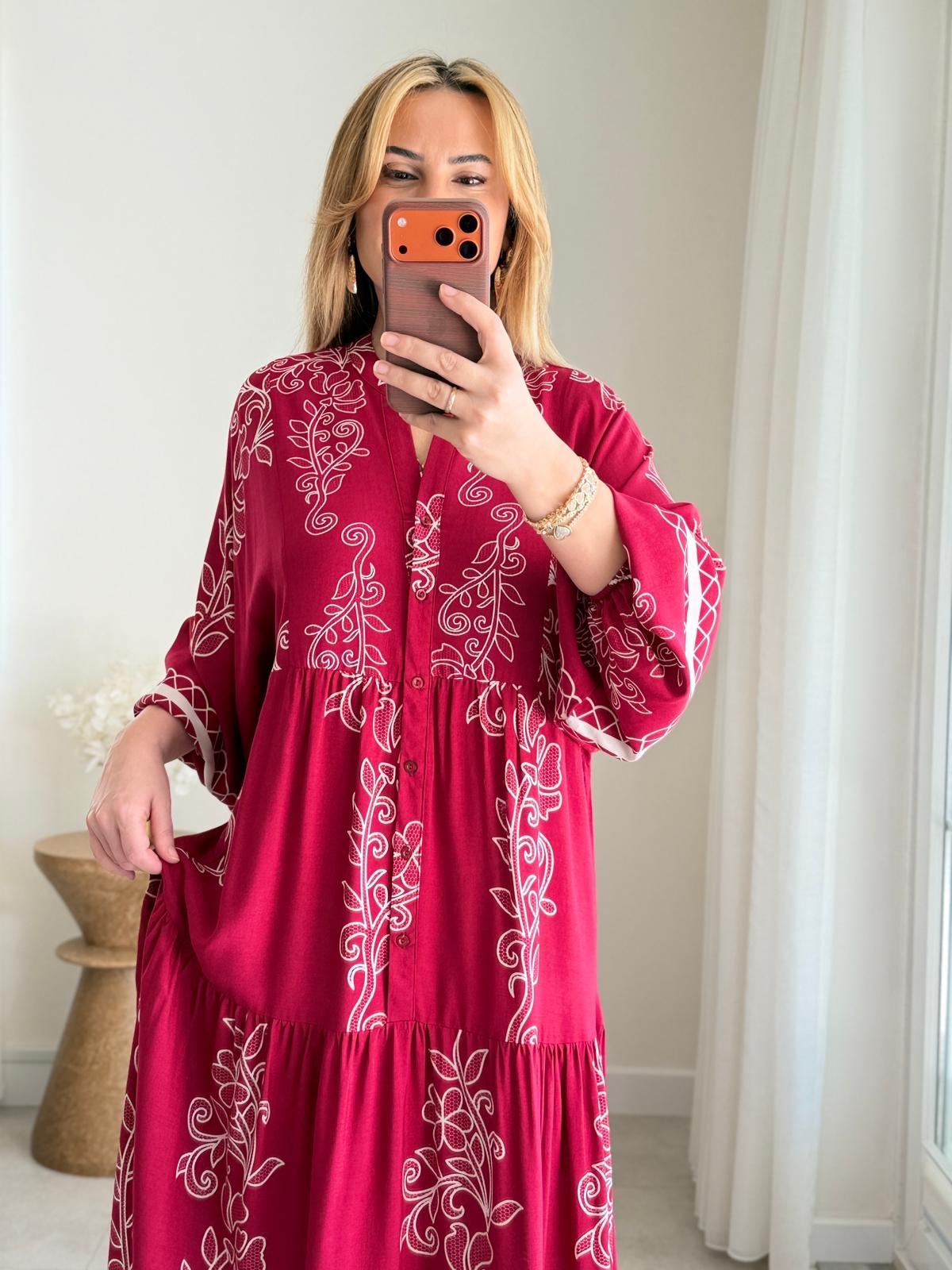 9078 Bordo Maxi Elbise