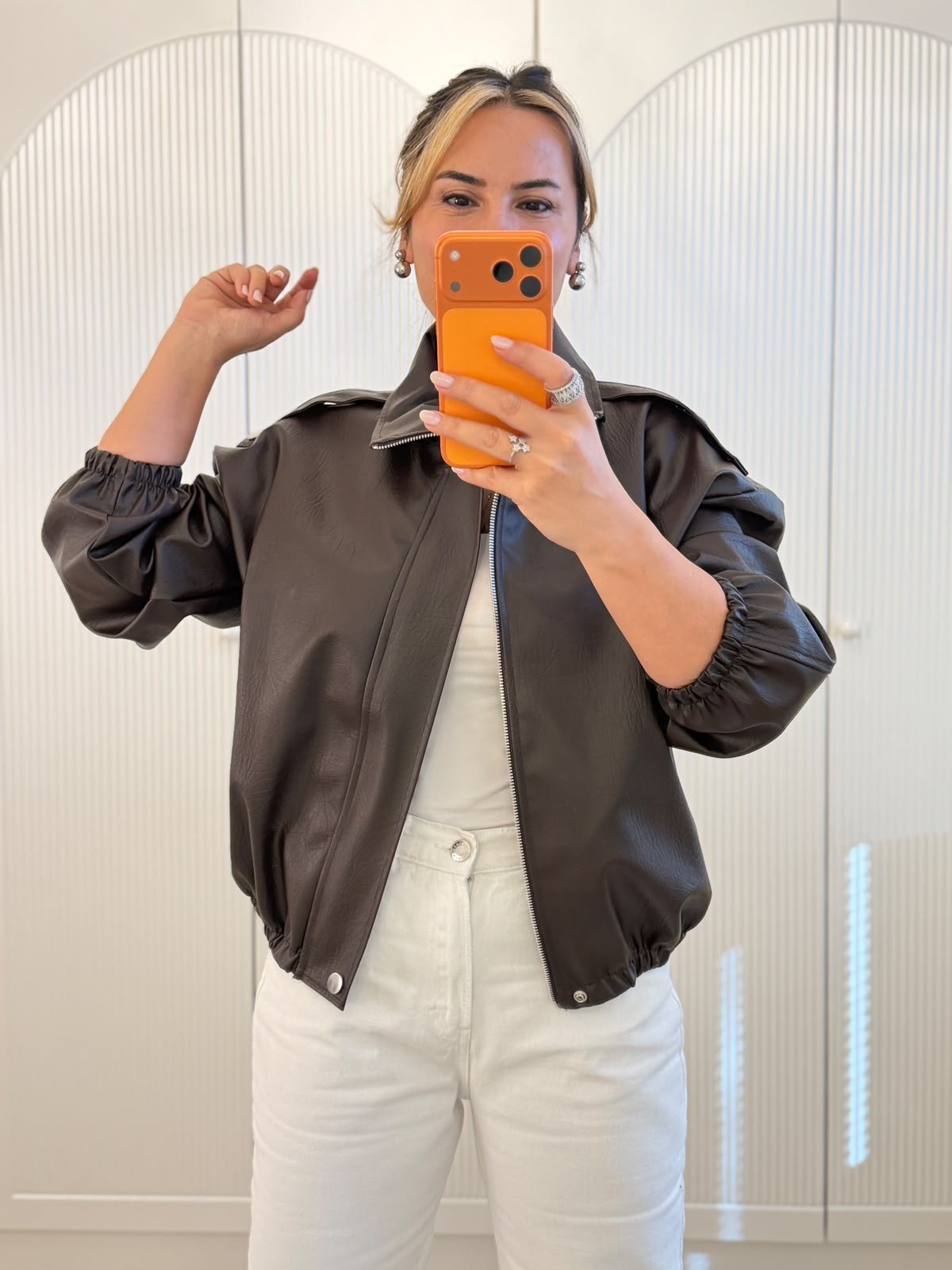 9804 Kahve Suni Deri Bomber Ceket