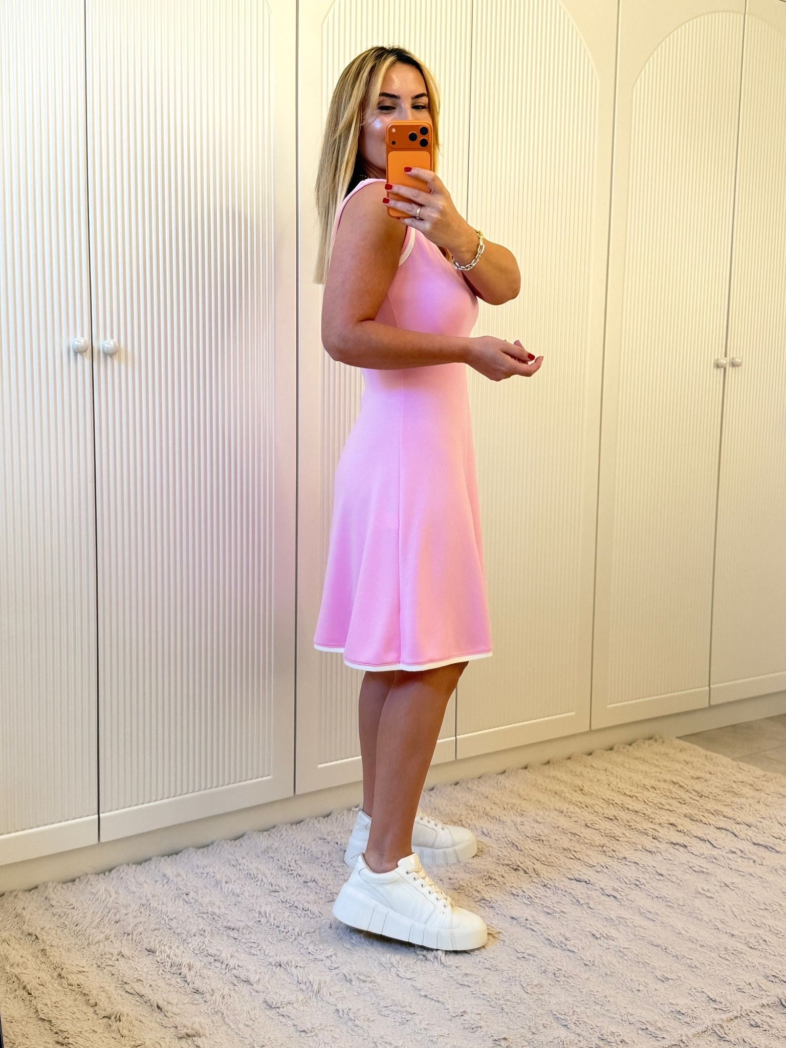 9364 Pembe Askılı Şerit Elbise