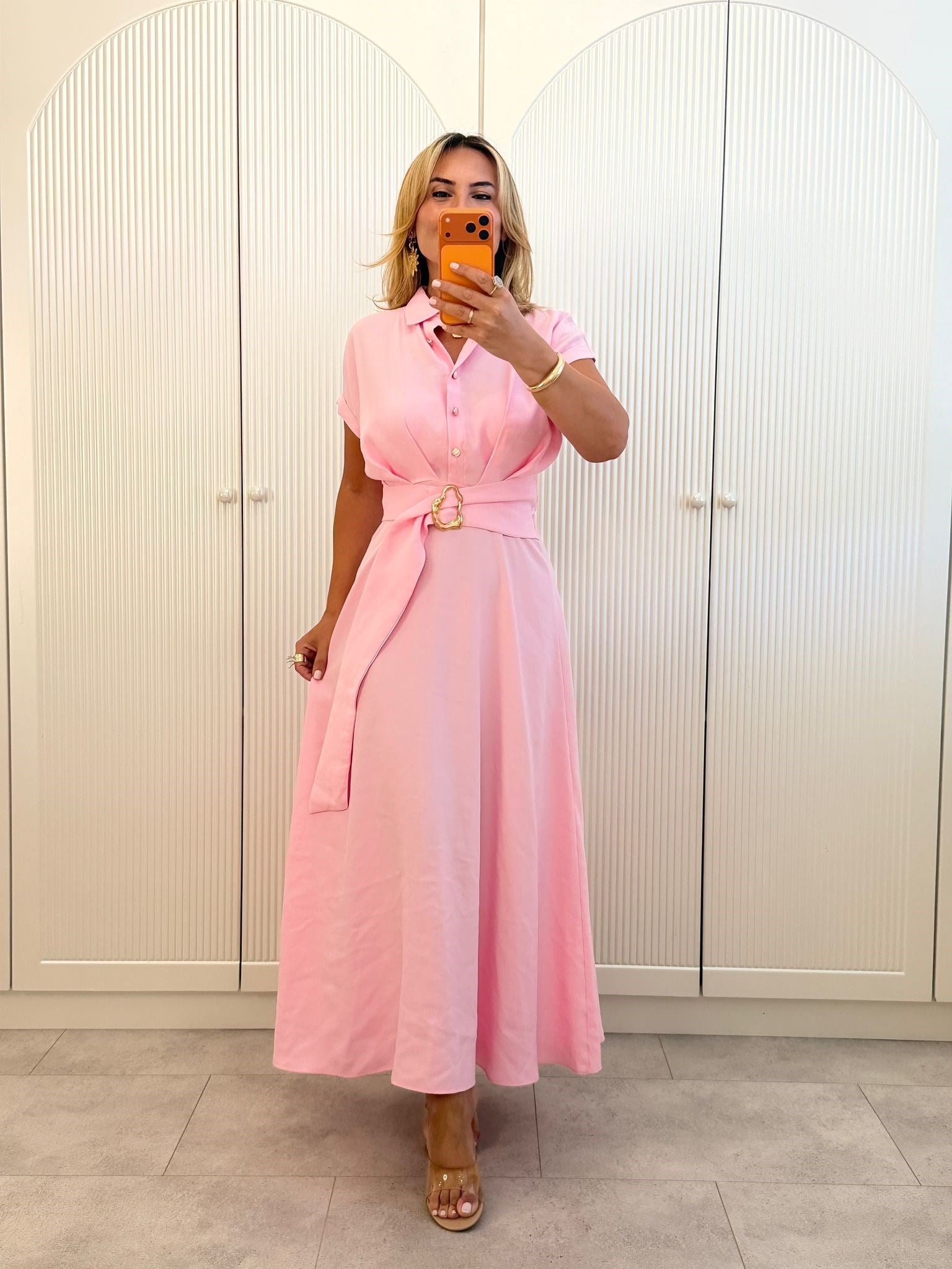 9512 Pembe Modal Önden Tokalı Elbise