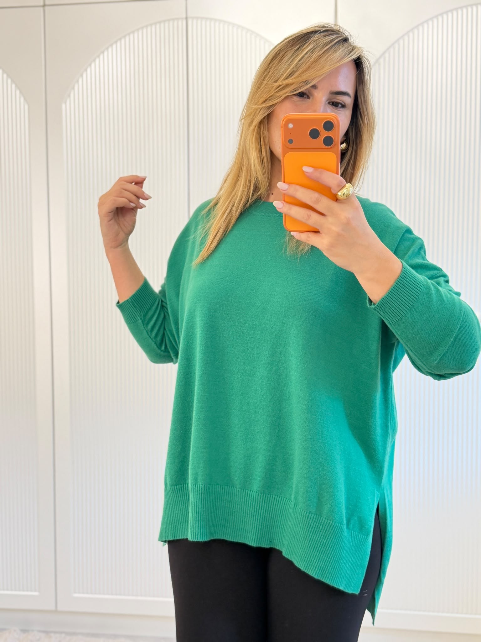 9819 Yeşil Bisiklet Yaka Oversize Triko  