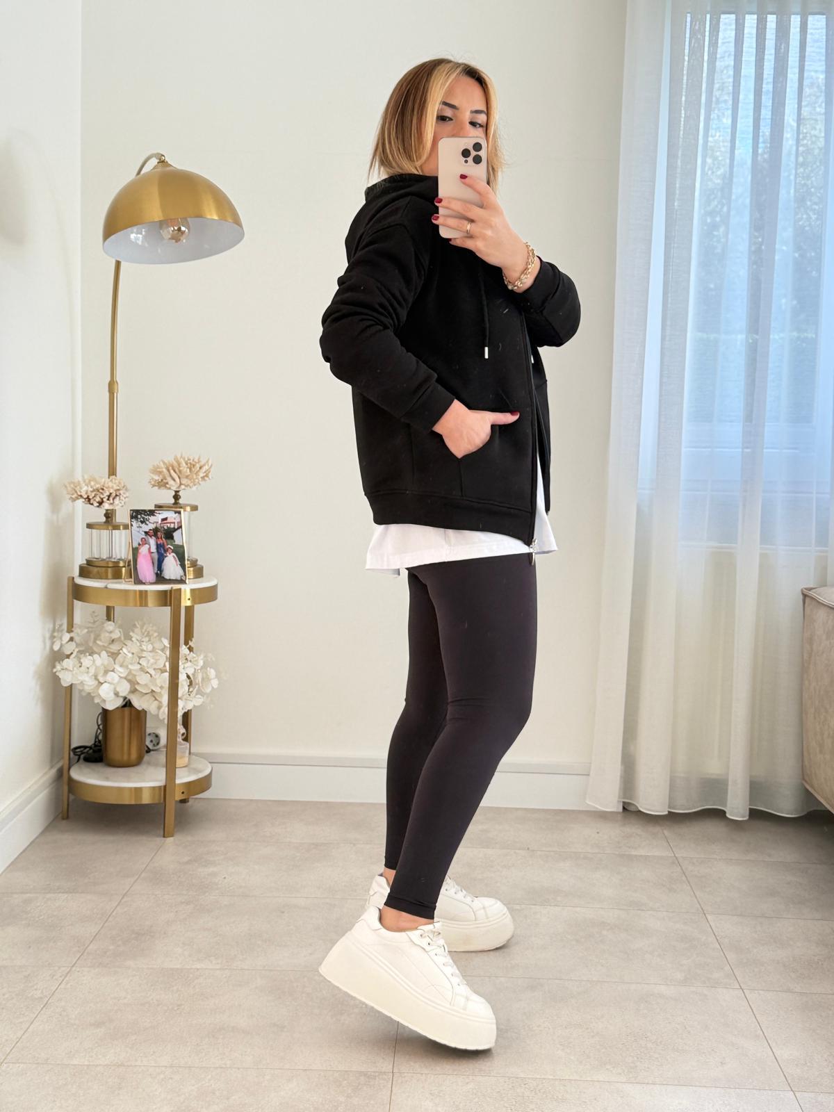 8753 Siyah Fermuarlı Sweatshirt