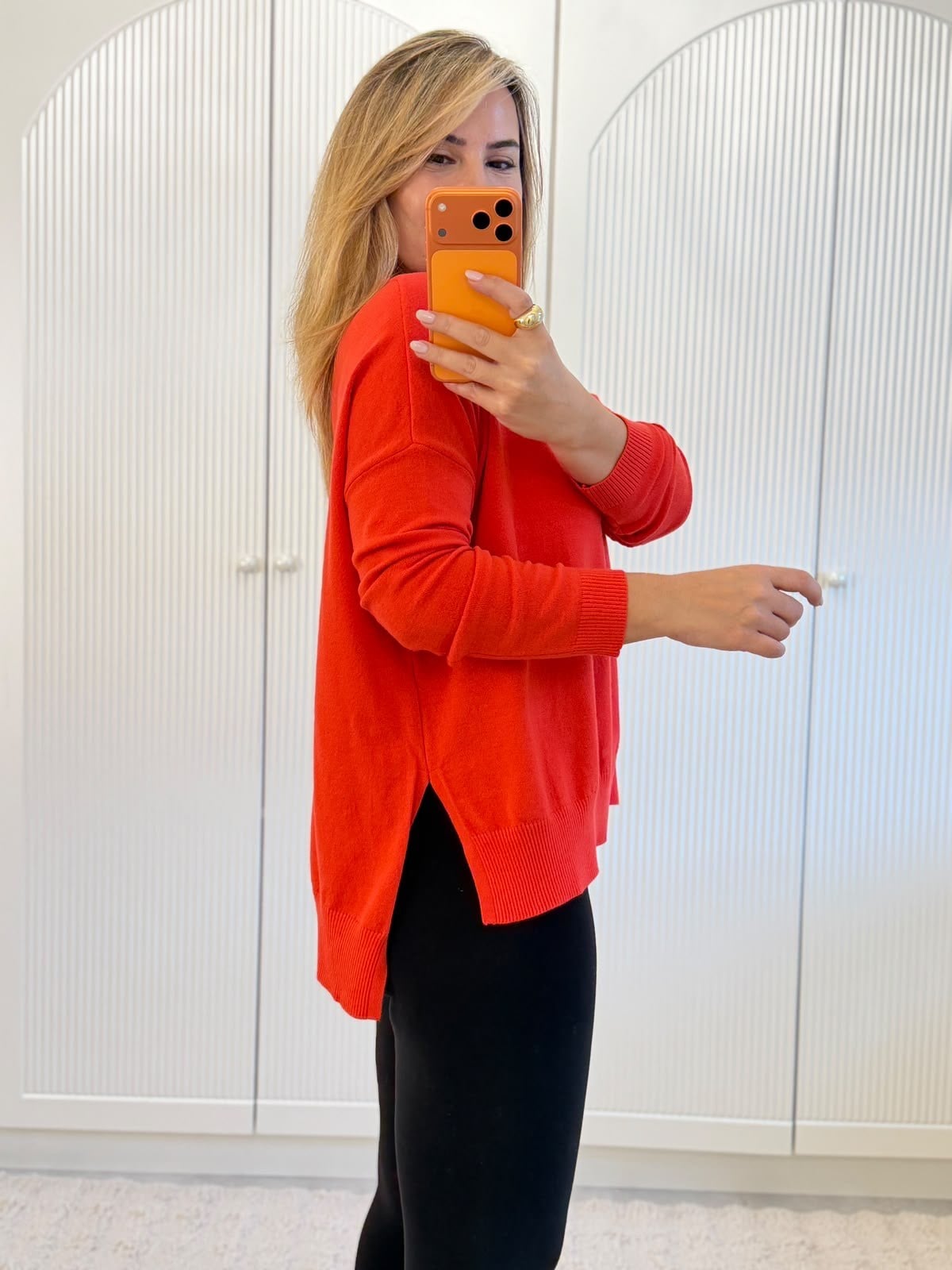 9818 Kırmızı Bisiklet Yaka Oversize Triko  