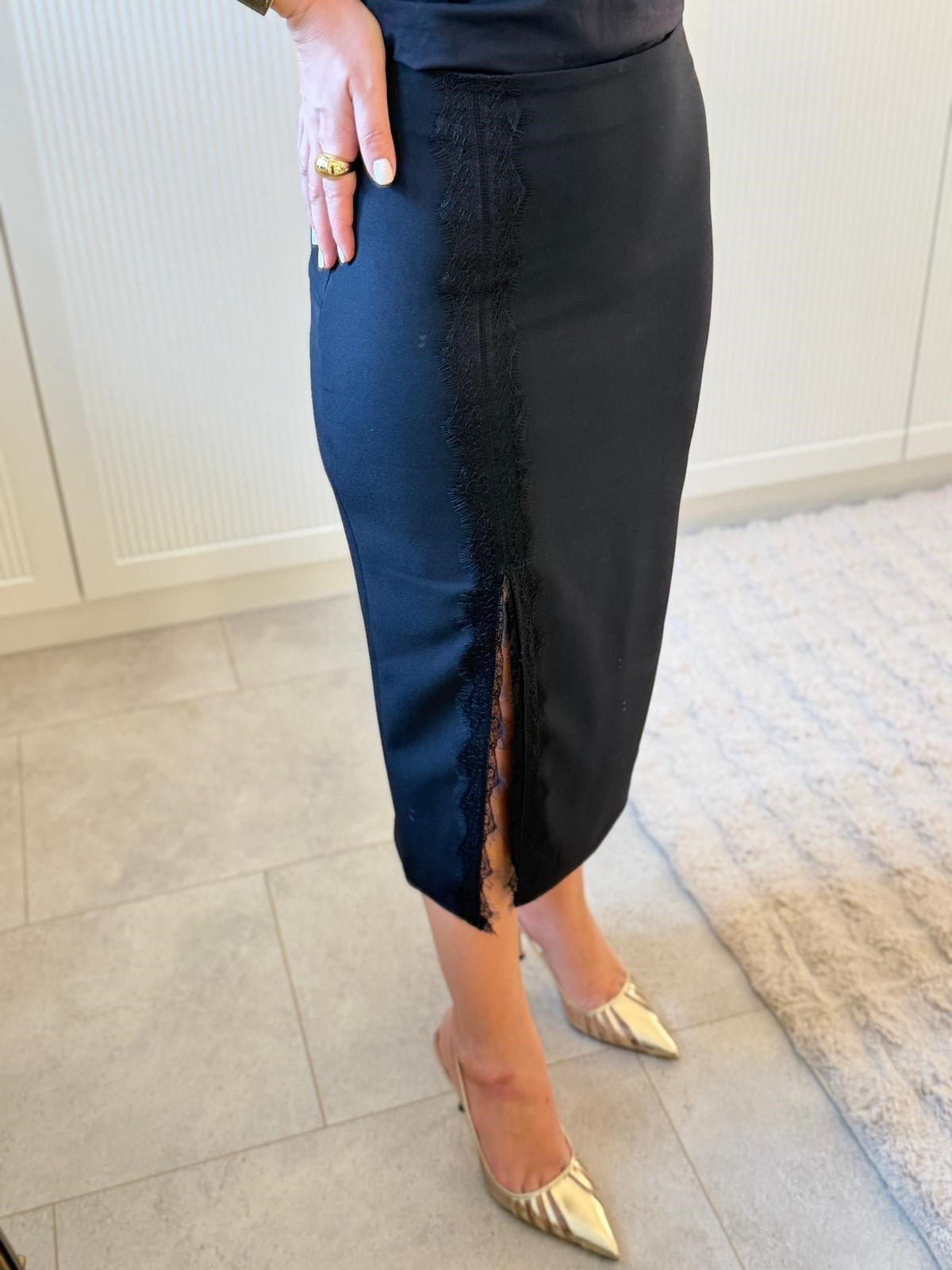 9141 Dantel Detaylı Kalem Etek