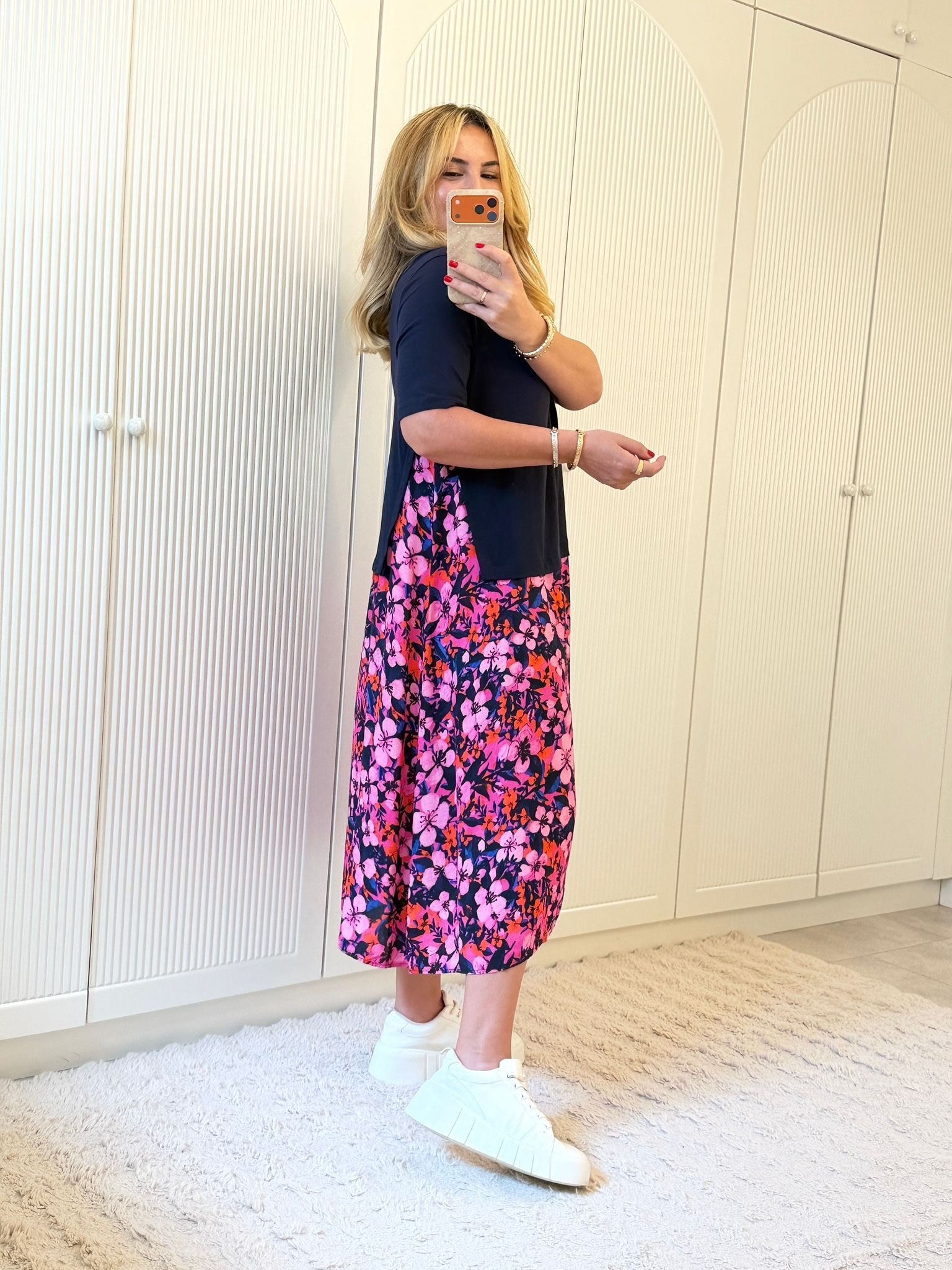9379 Pembe Lacivert Çiçek Elbise