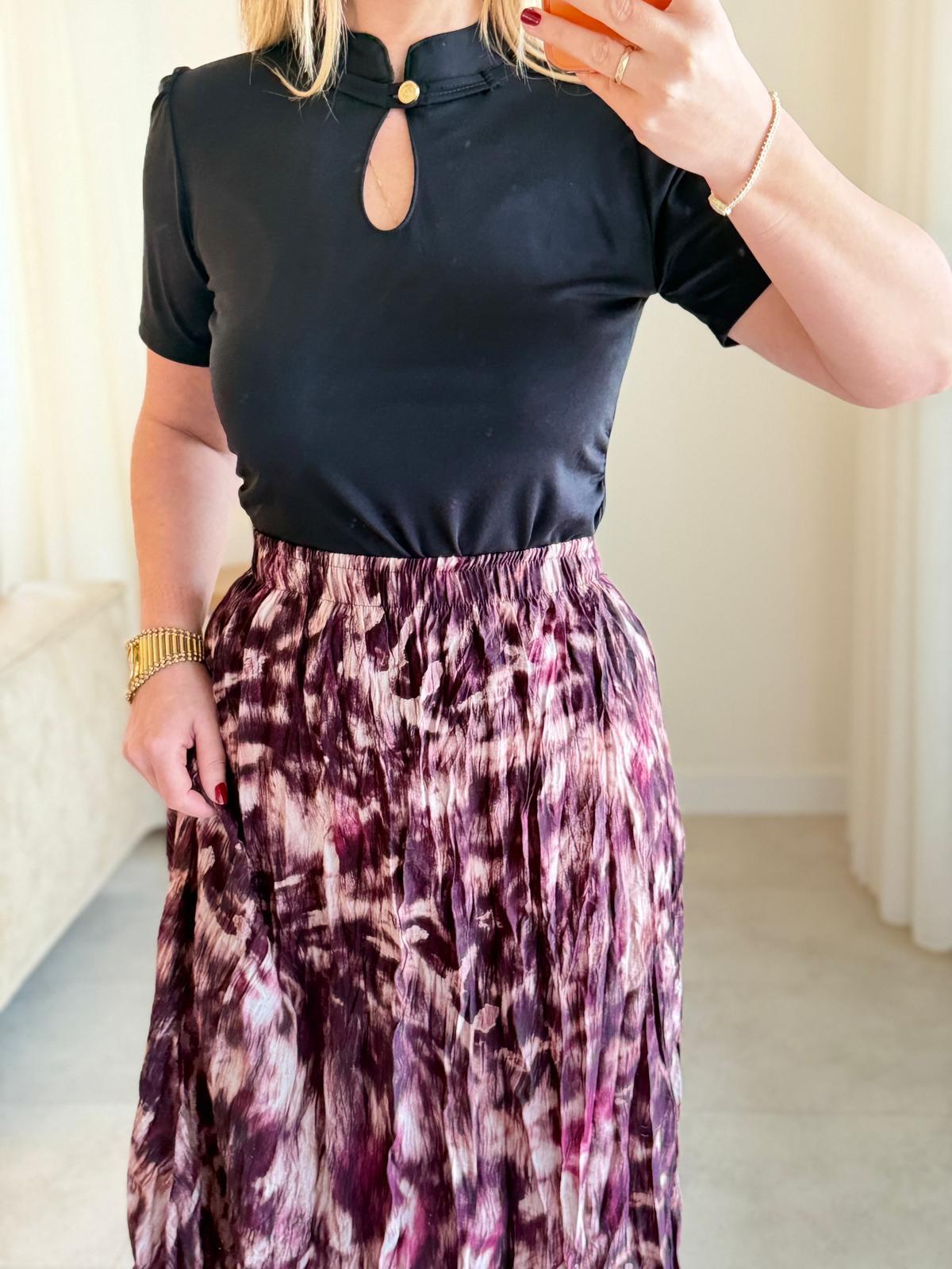 9007 Bordo Desenli Midi Etek