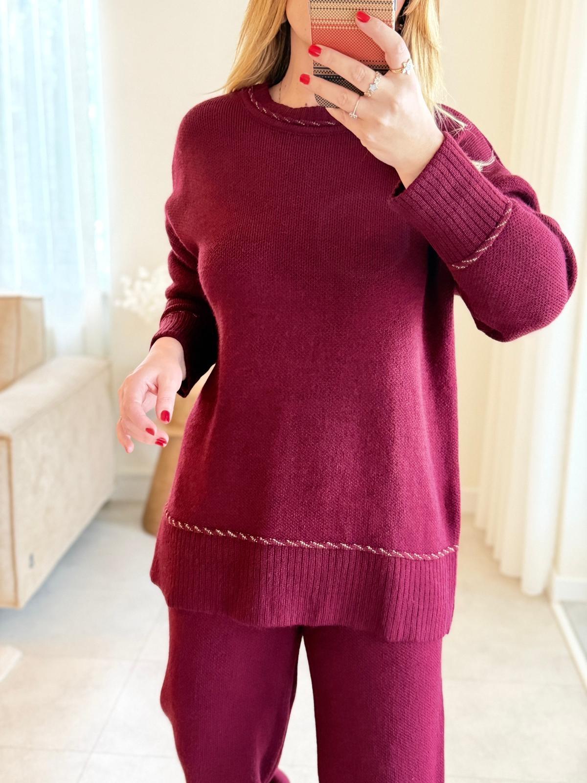 8938 Bordo Bisiklet Yaka Triko Takım
