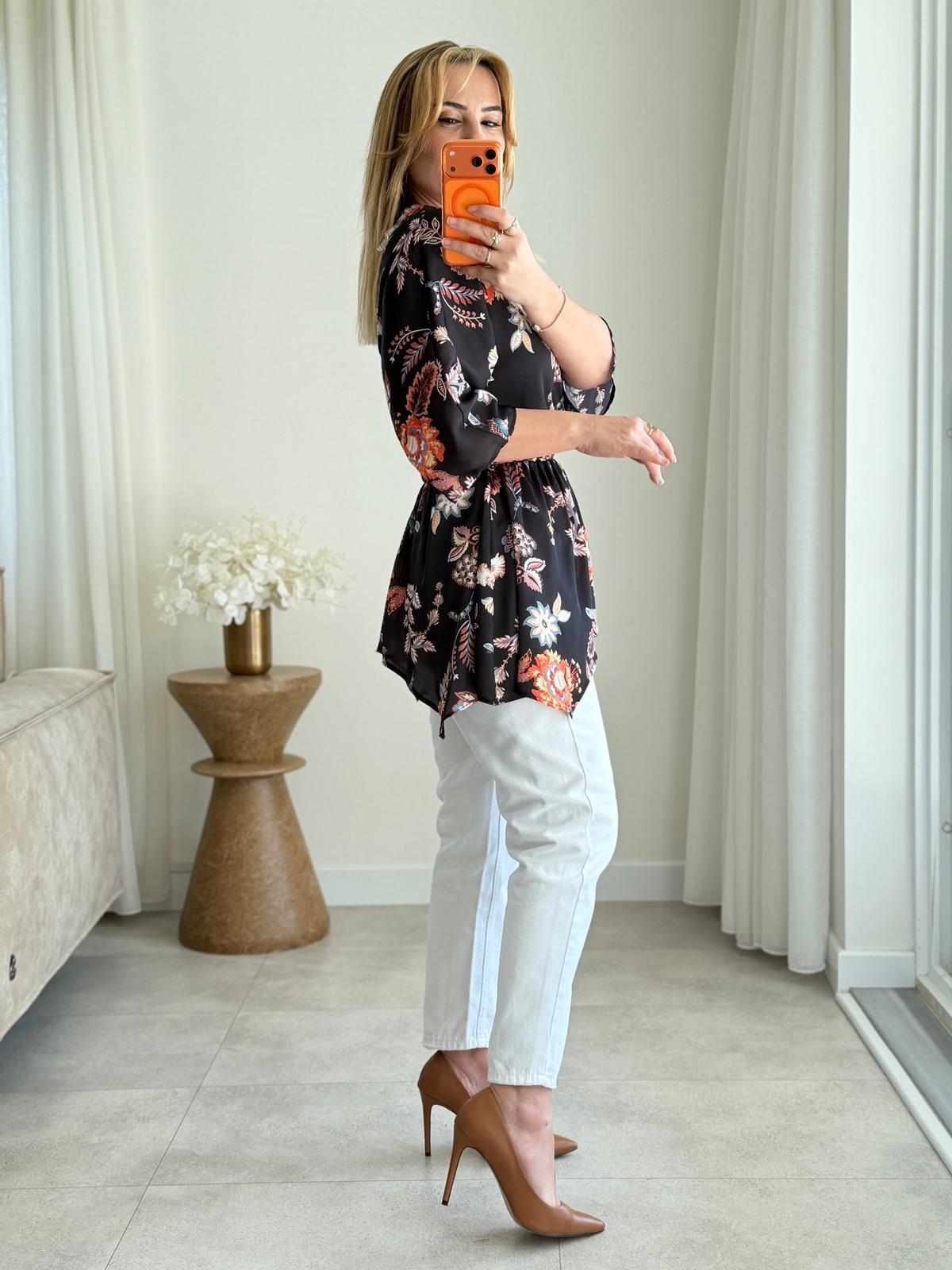 9034 Siyah V Yaka Asimetrik Bluz