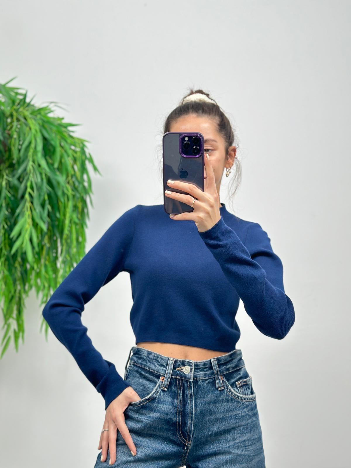 3412 Lacivert Crop Triko