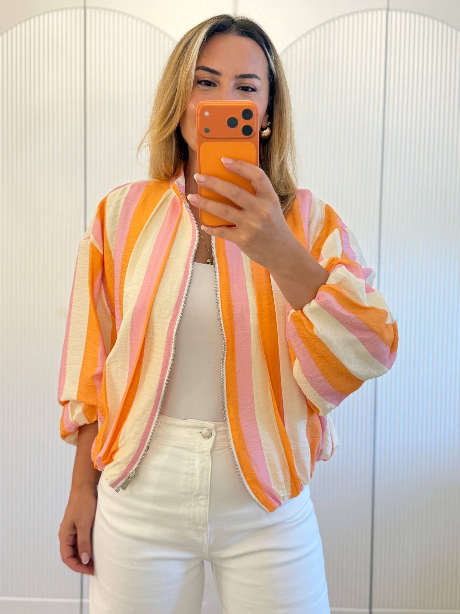 9677 Orange Bomber Ceket
