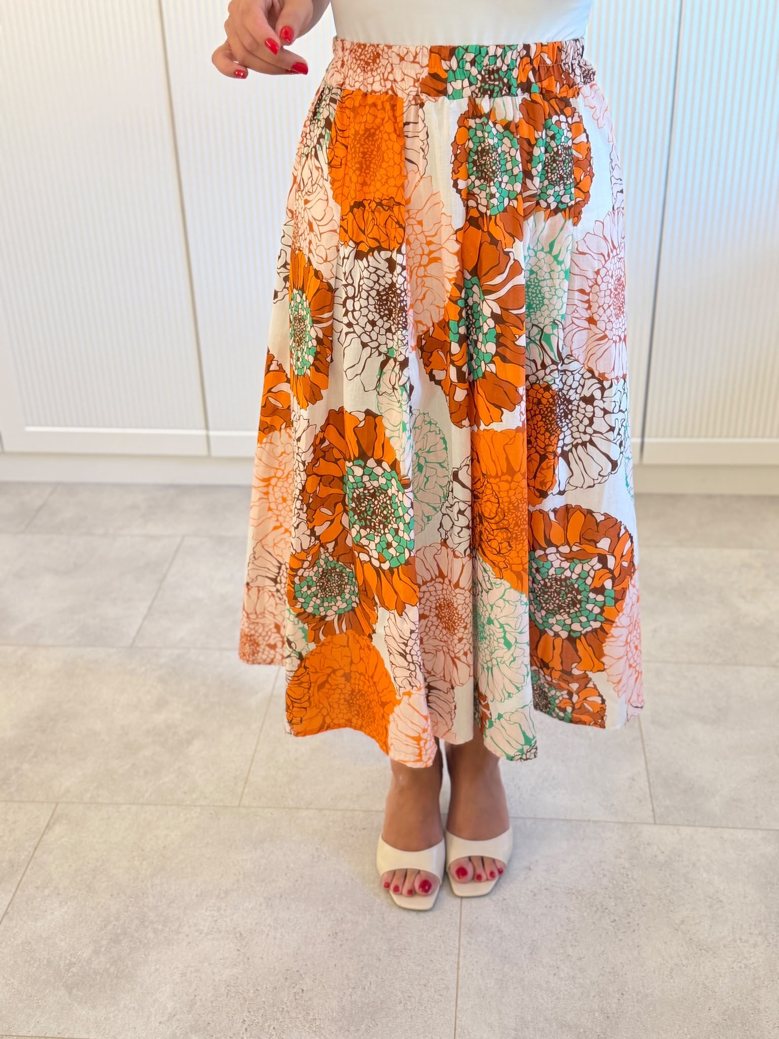9624 Orange Desenli Midi Etek