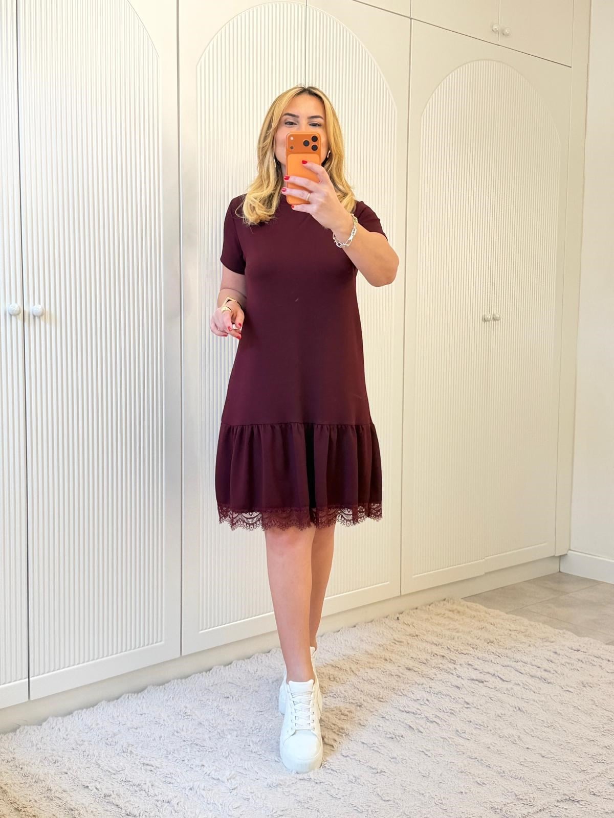 9311 Bordo Etek Ucu Fisto Elbise