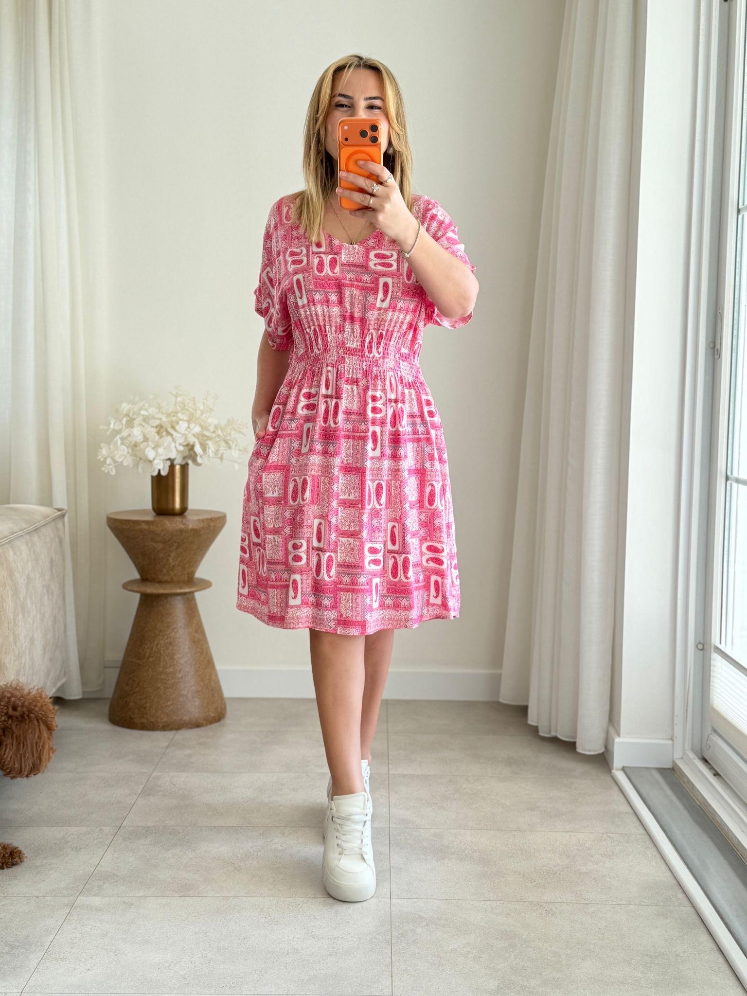 9037 Pembe Yarasa Kol  Elbise