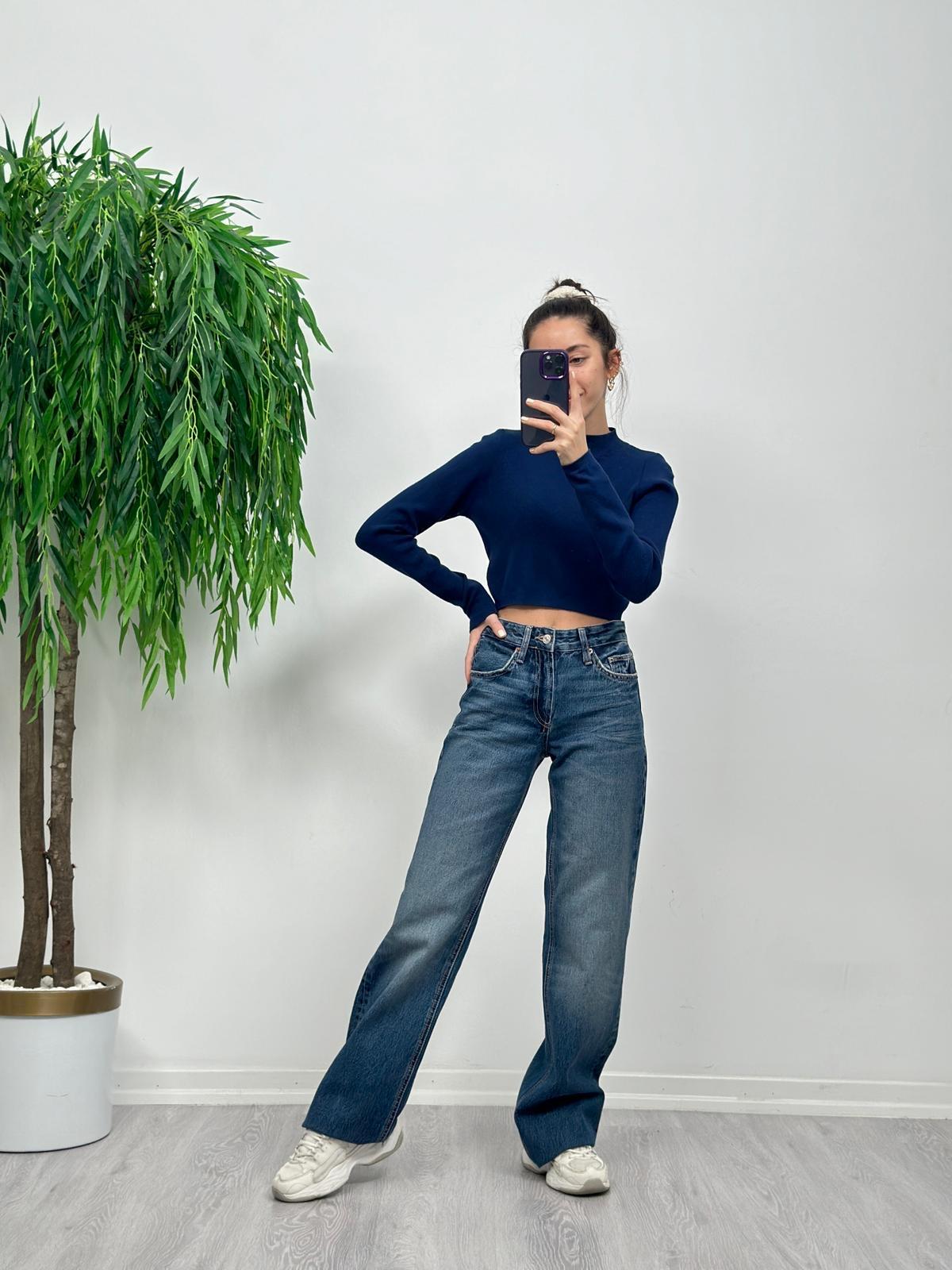 3412 Lacivert Crop Triko