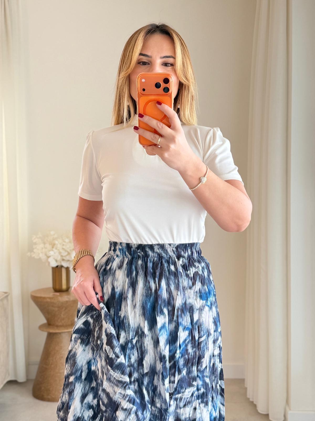 9006 Lacivert Desenli Midi Etek