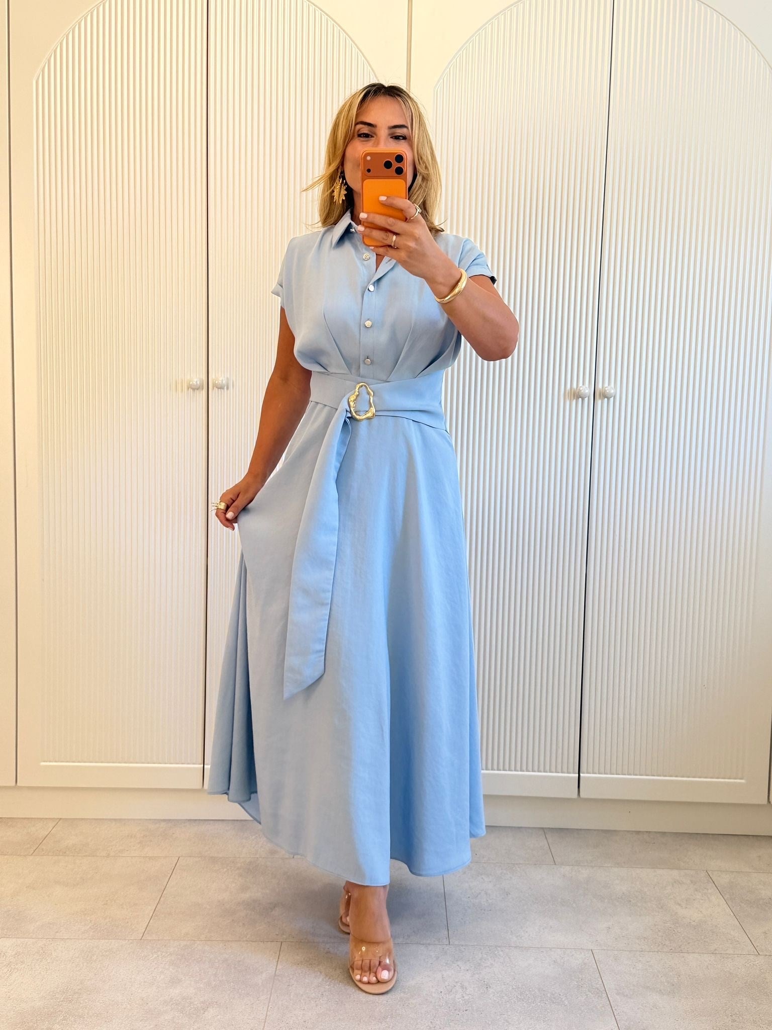 9511 Bebe Mavi Modal Önden Tokalı Elbise