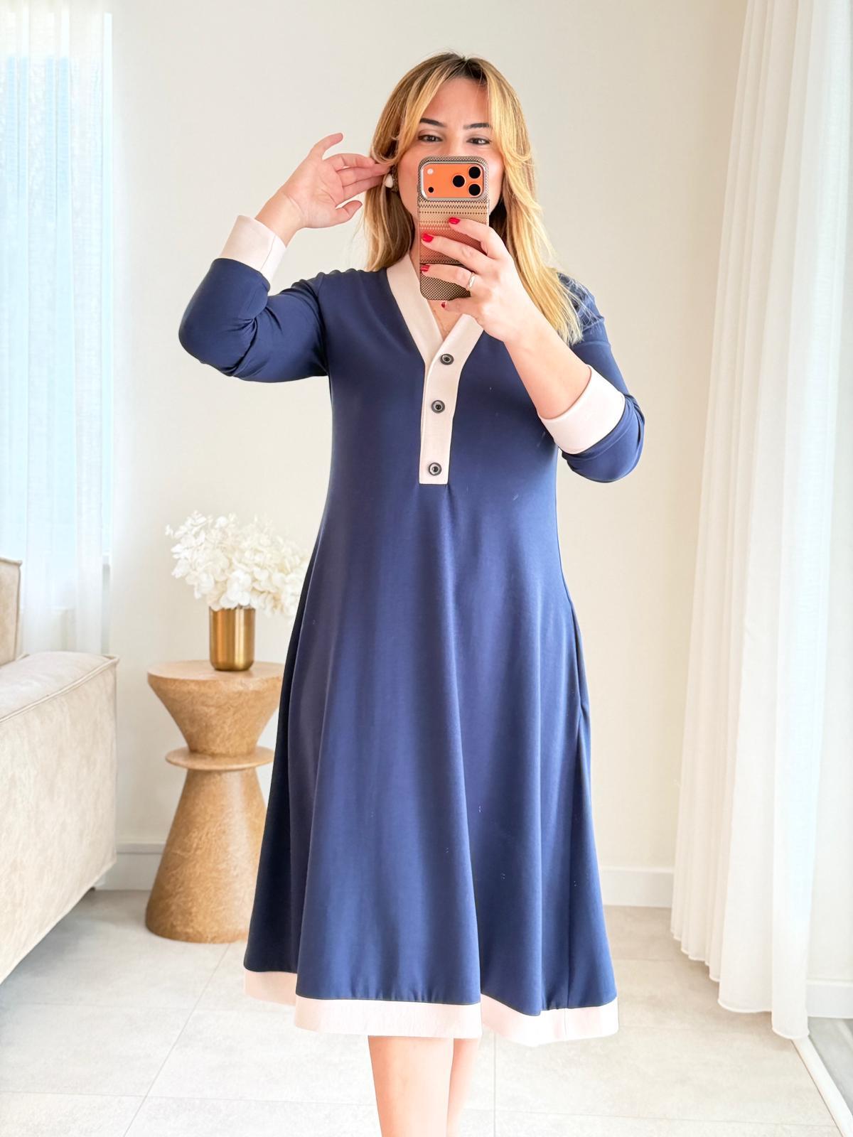 8958 Lacivert Modal Elbise