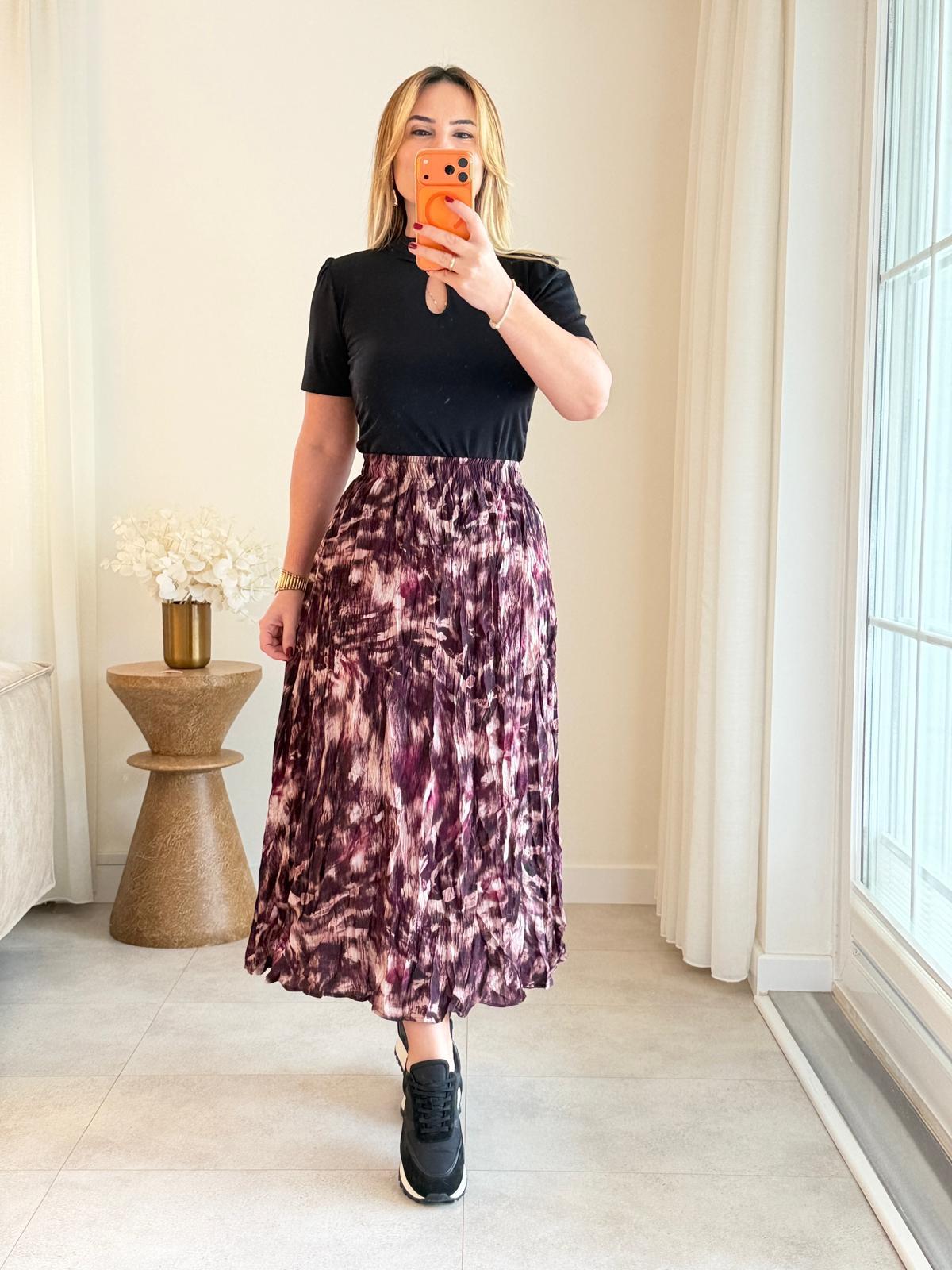 9007 Bordo Desenli Midi Etek