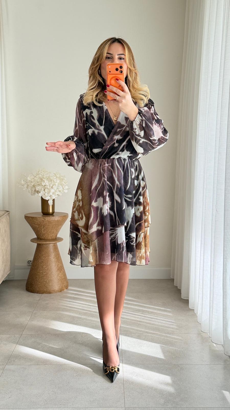 8898 Kruvaze Şifon Elbise