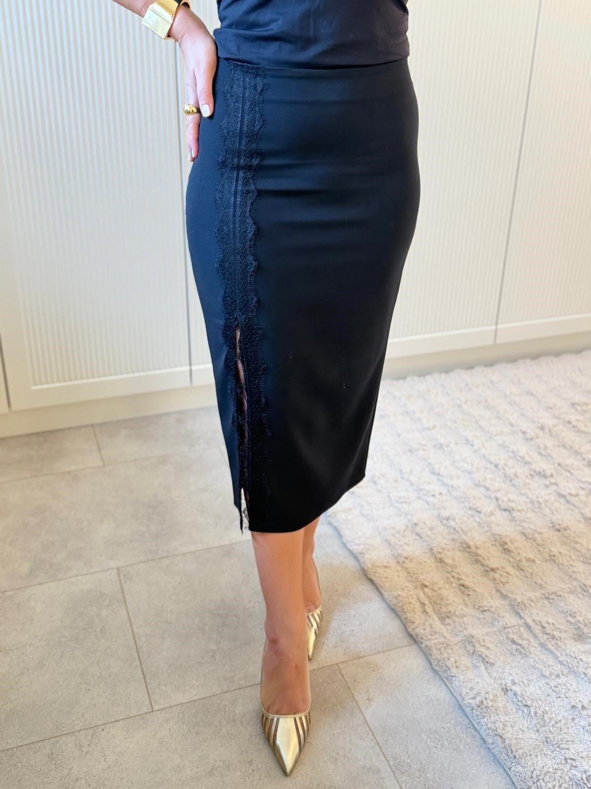 9141 Dantel Detaylı Kalem Etek