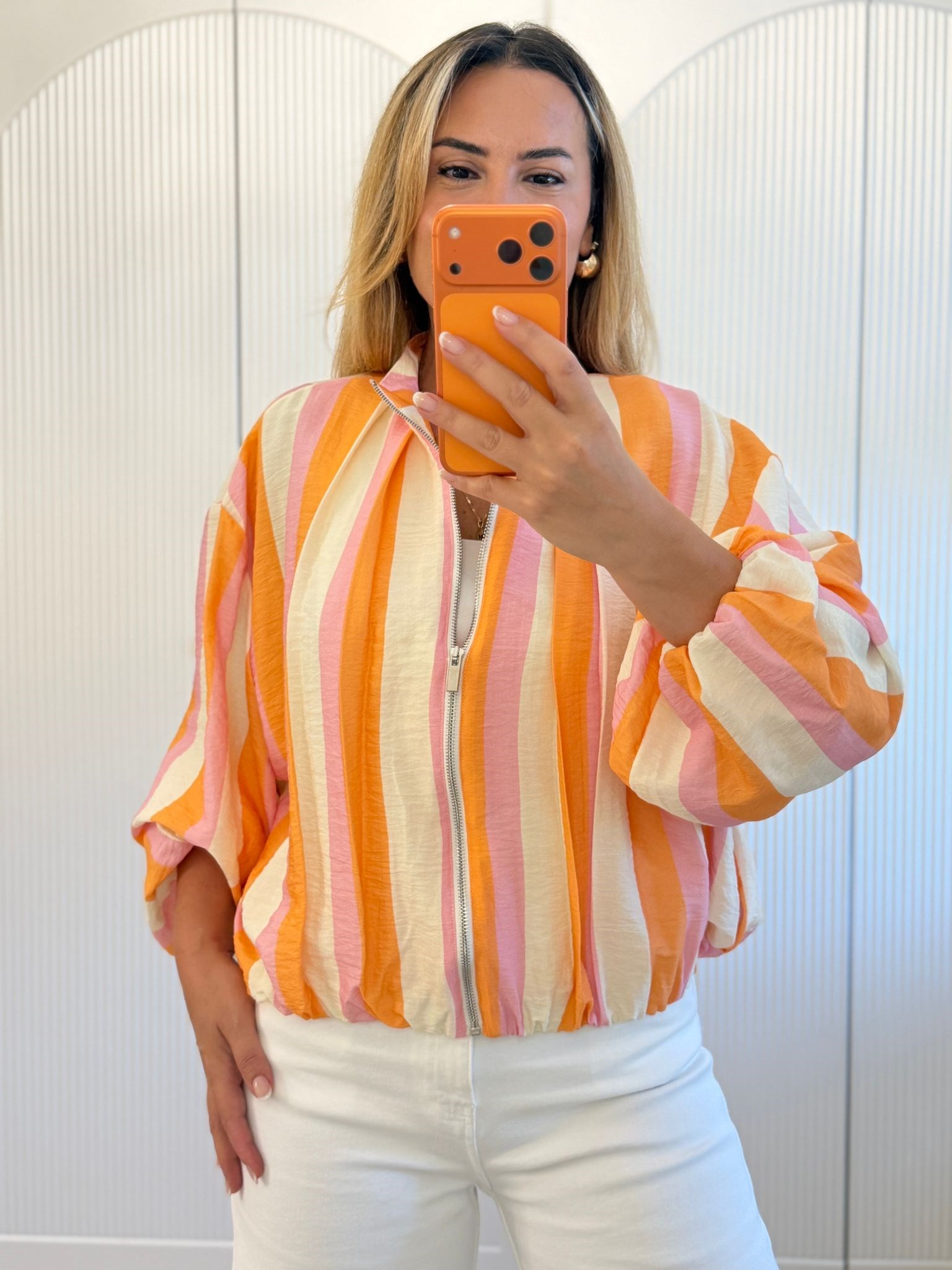 9677 Orange Bomber Ceket