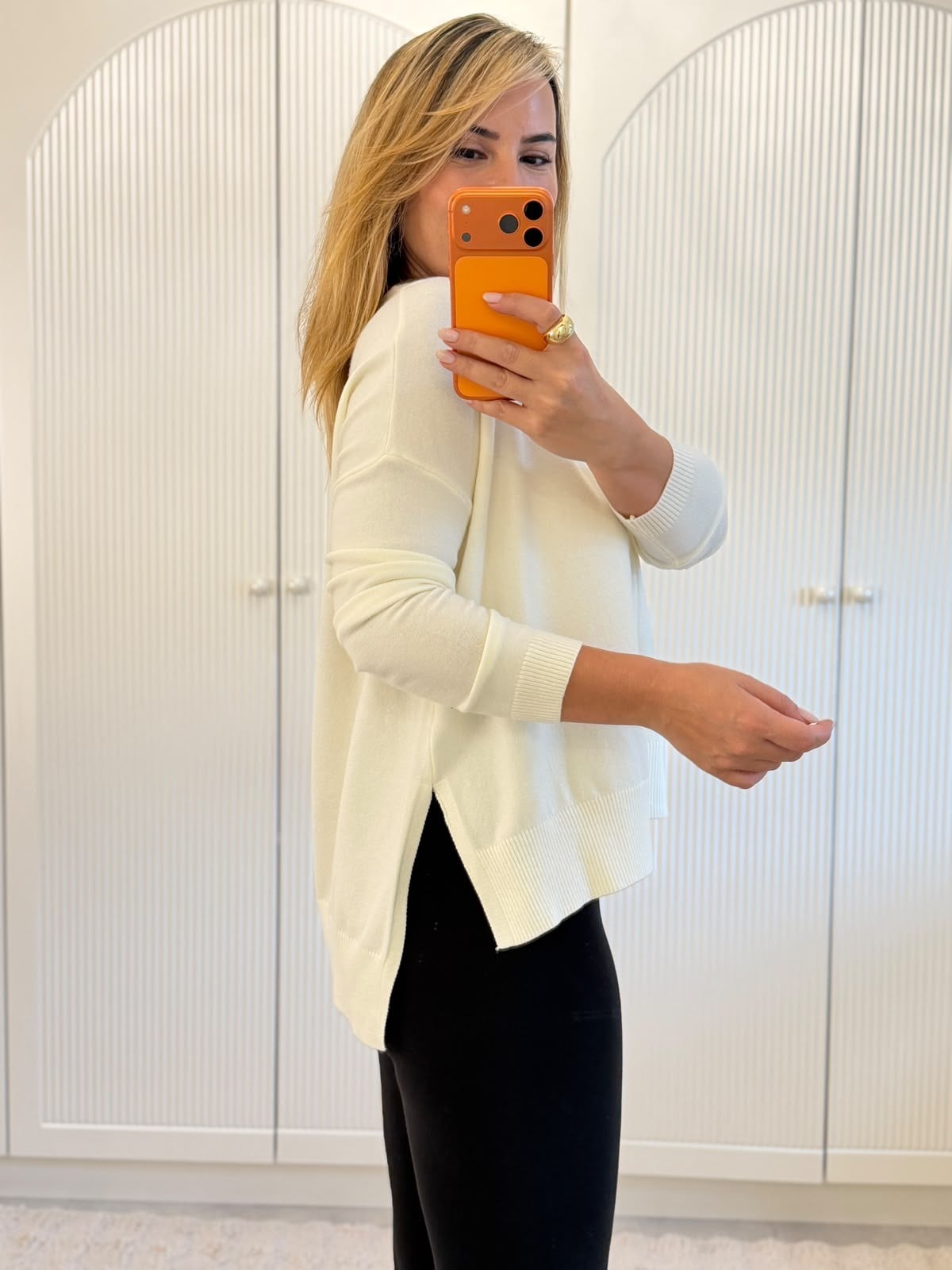 9821 Ekru V Yaka Oversize Triko Kazak  